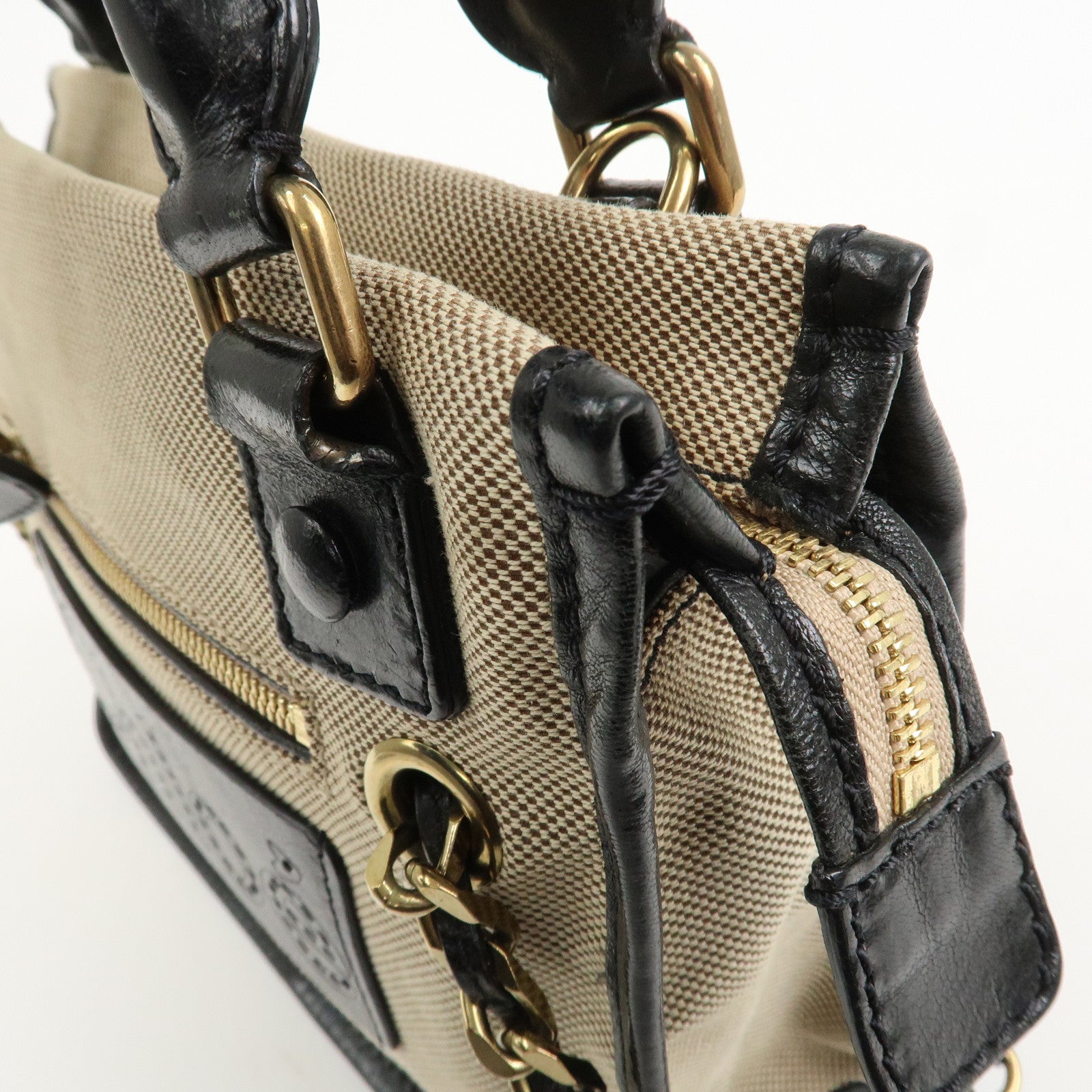 Chloe Harley Canvas Leather 2Way Bag Hand Bag Shoulder Bag Black