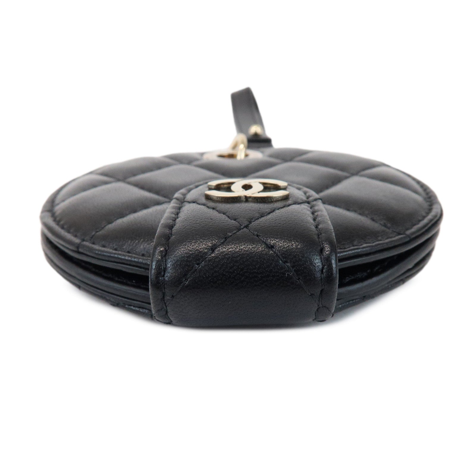 CHANEL Matelasse COCO Mark Lamb Skin Bag Charm Key Chain Black