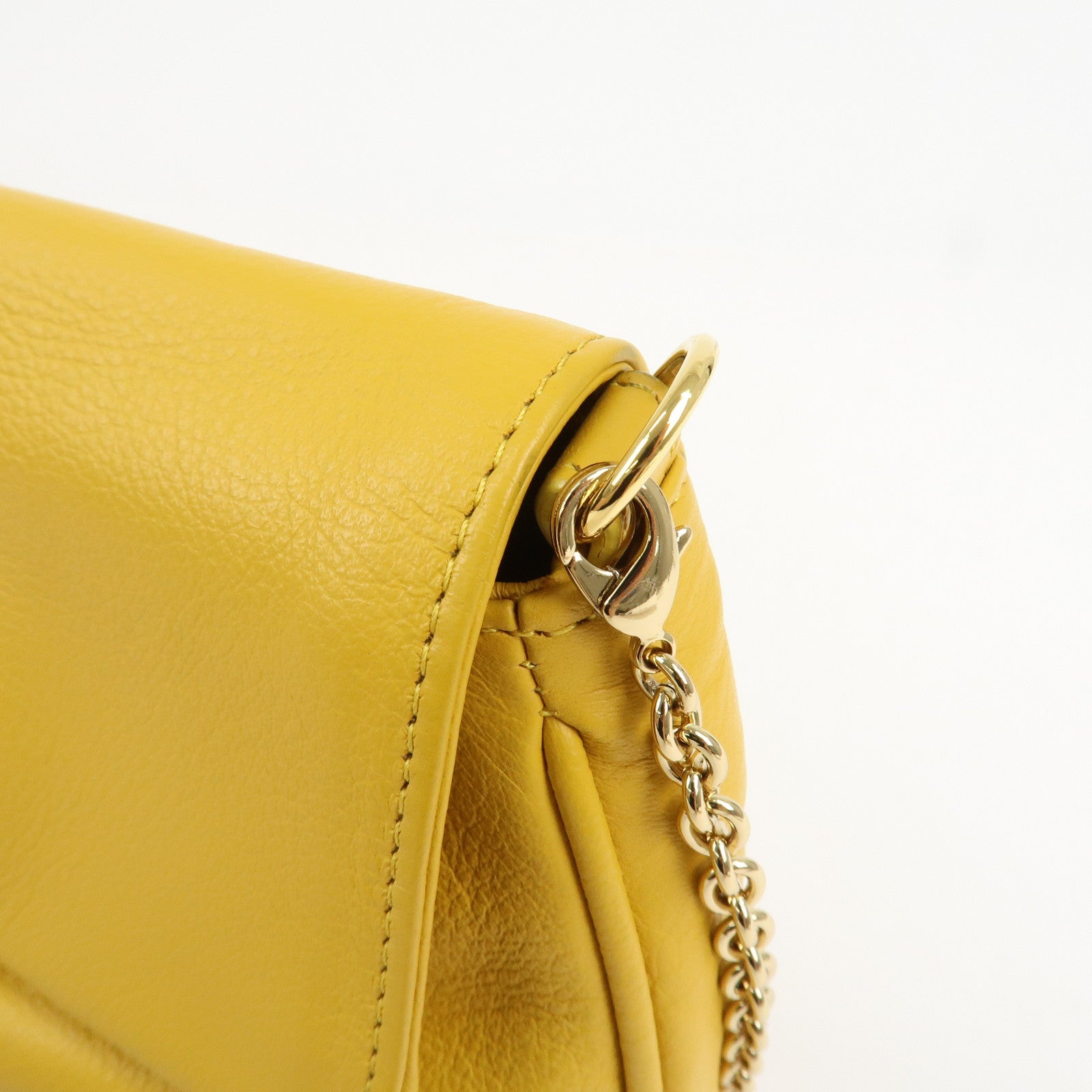 FENDI Leather Chain Shoulder Bag Purse Crossbody Bag Yellow 8M0276