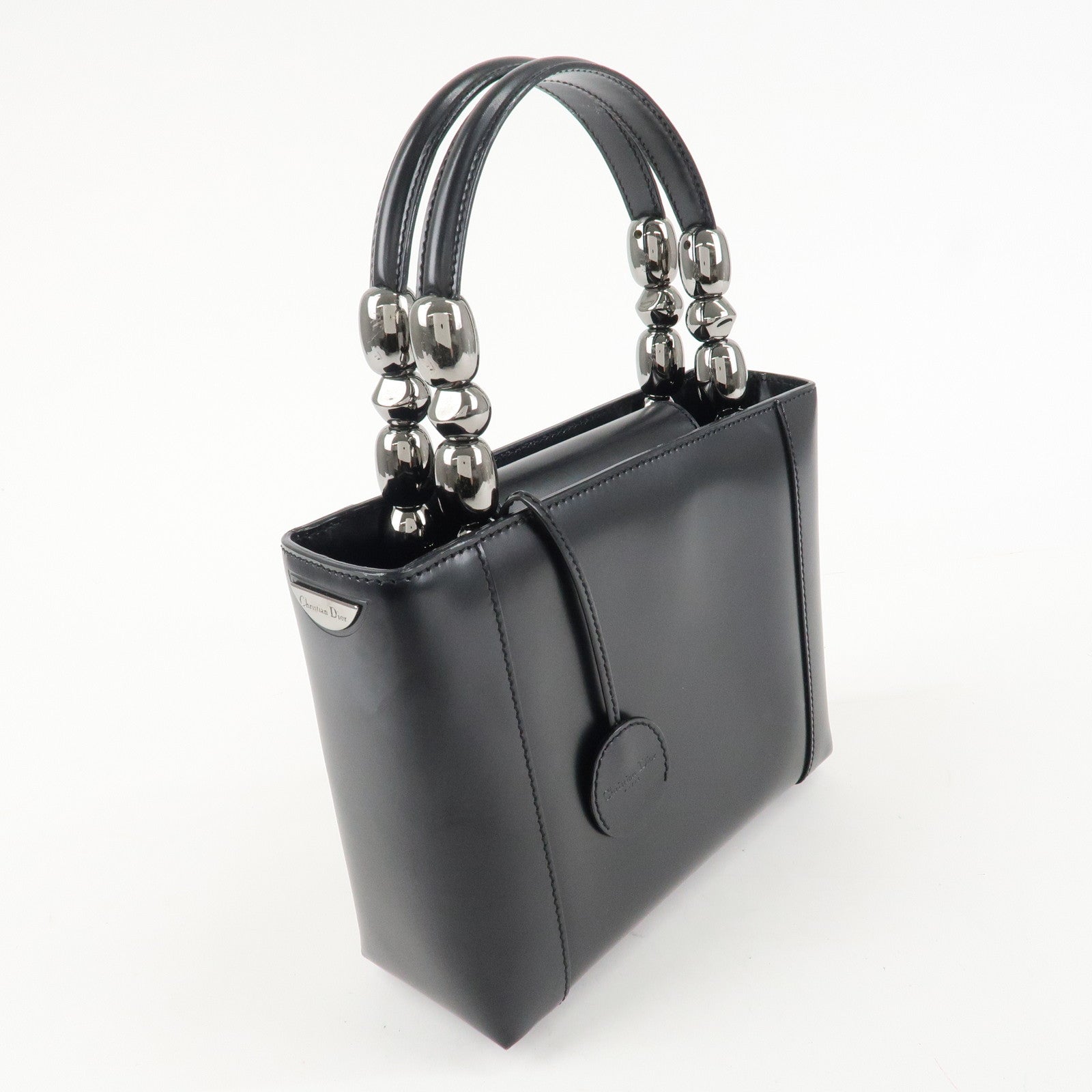 Christian Dior Enamel Leather Maris Pearl Hand Bag Black Used