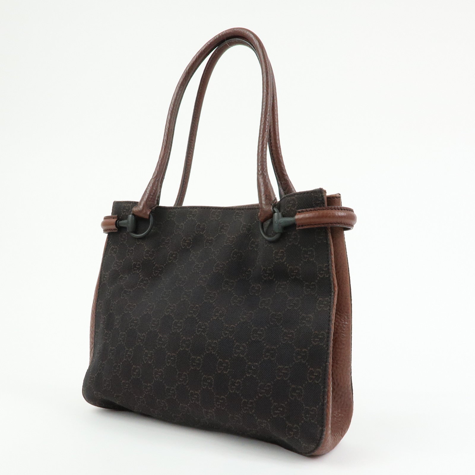 GUCCI Horsebit GG Canvas Leather Tote Bag Hand Bag Brown 101971