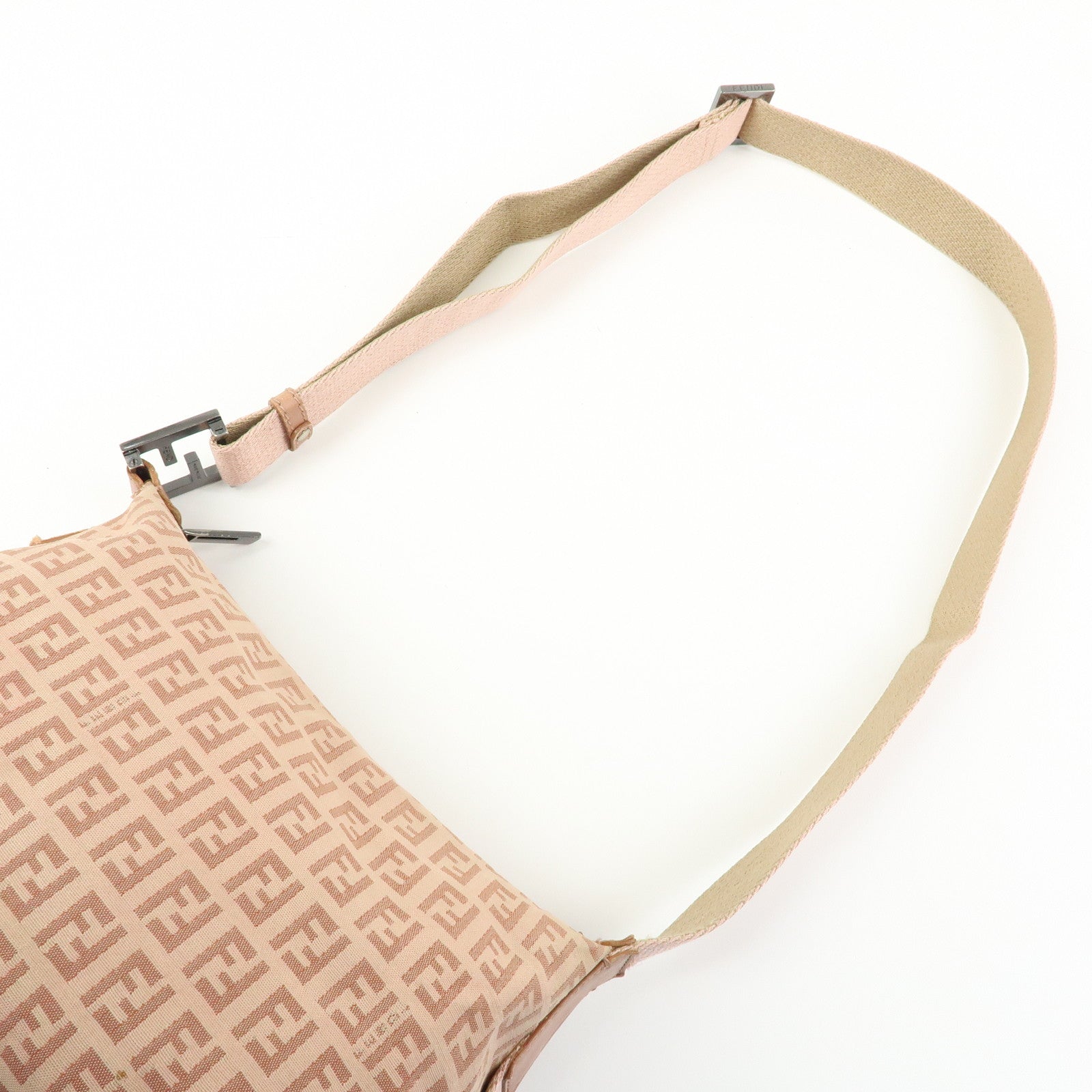 FENDI Zucchino Canvas Leather Shoulder Crossbody Bag Pink 8BR319