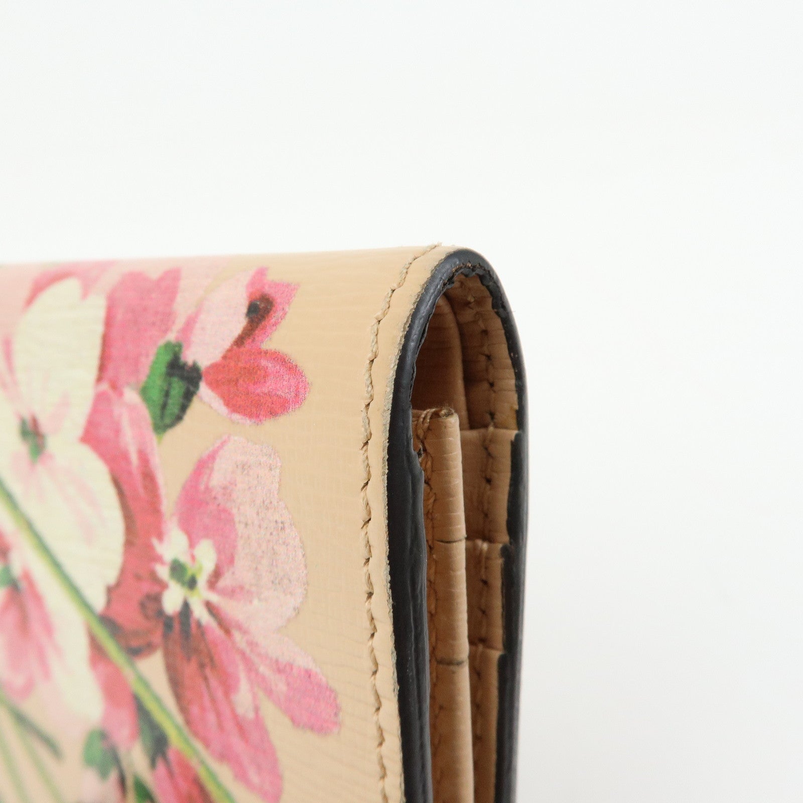 GUCCI Flora Leather Compact Bi-Fold Wallet Pink 410120