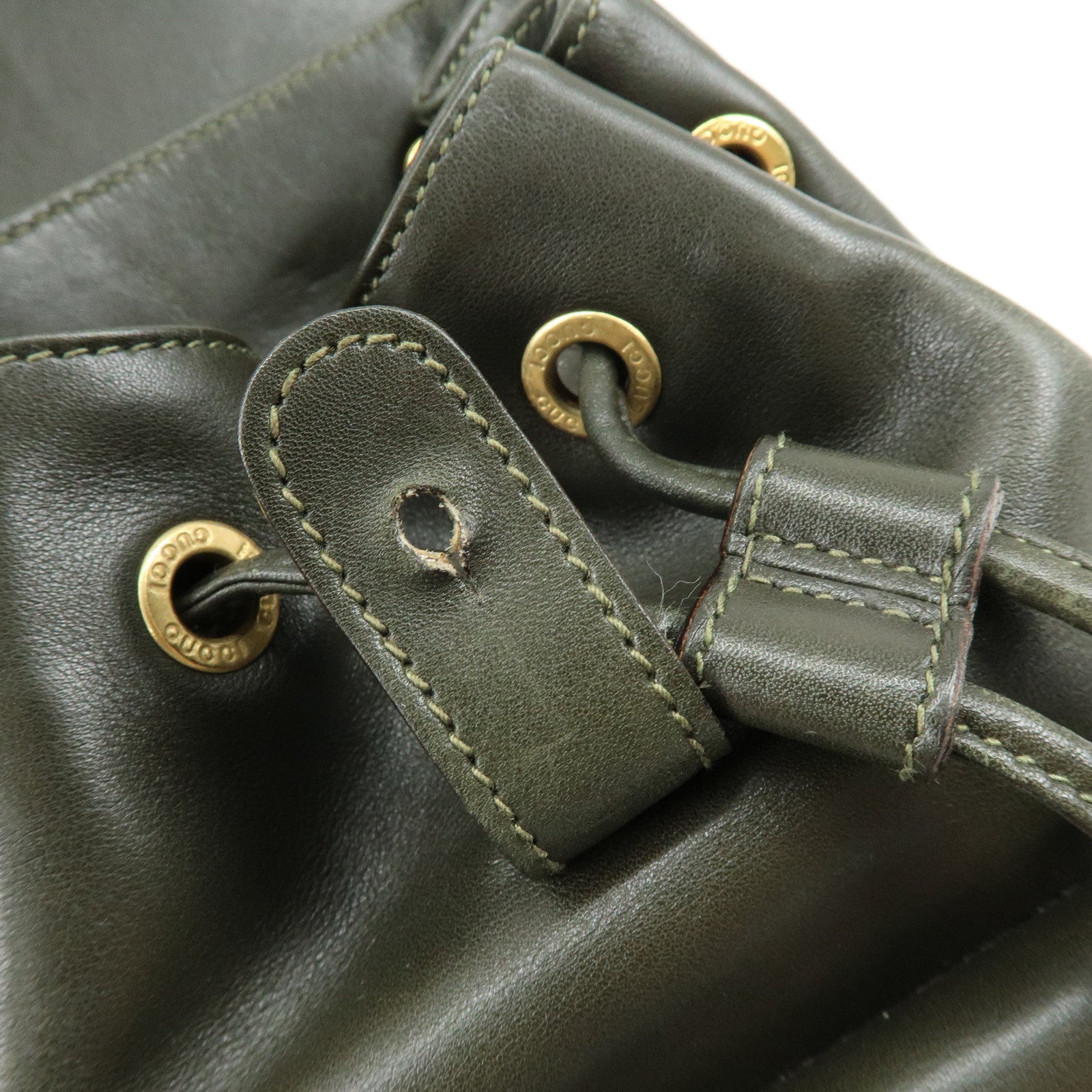 GUCCI Bamboo Leather Backpack Rucksack Khaki 003・1705・0030