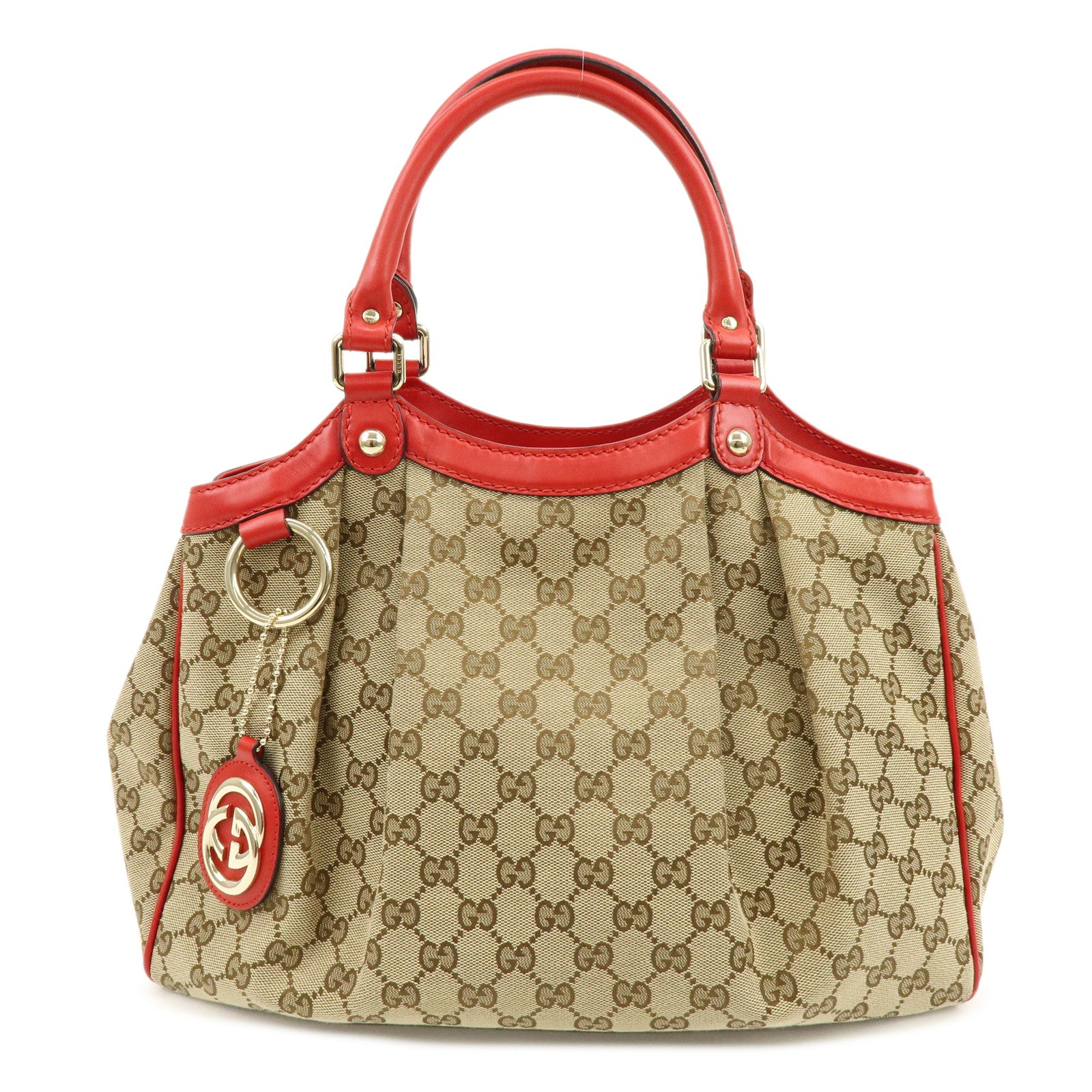 GUCCI Sukey Interlocking G GG Canvas Leather Tote Bag Beige Red