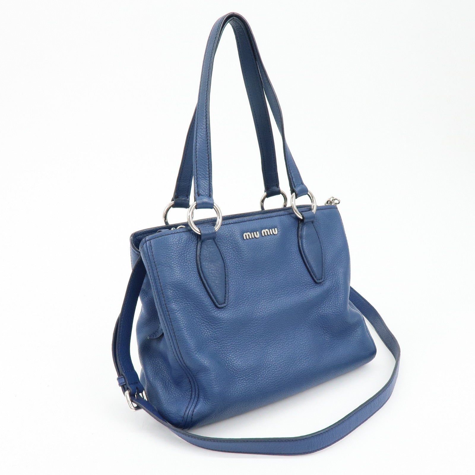 MIU MIU Madras Leather 2Way Bag Hand Bag Shoulder Bag Blue