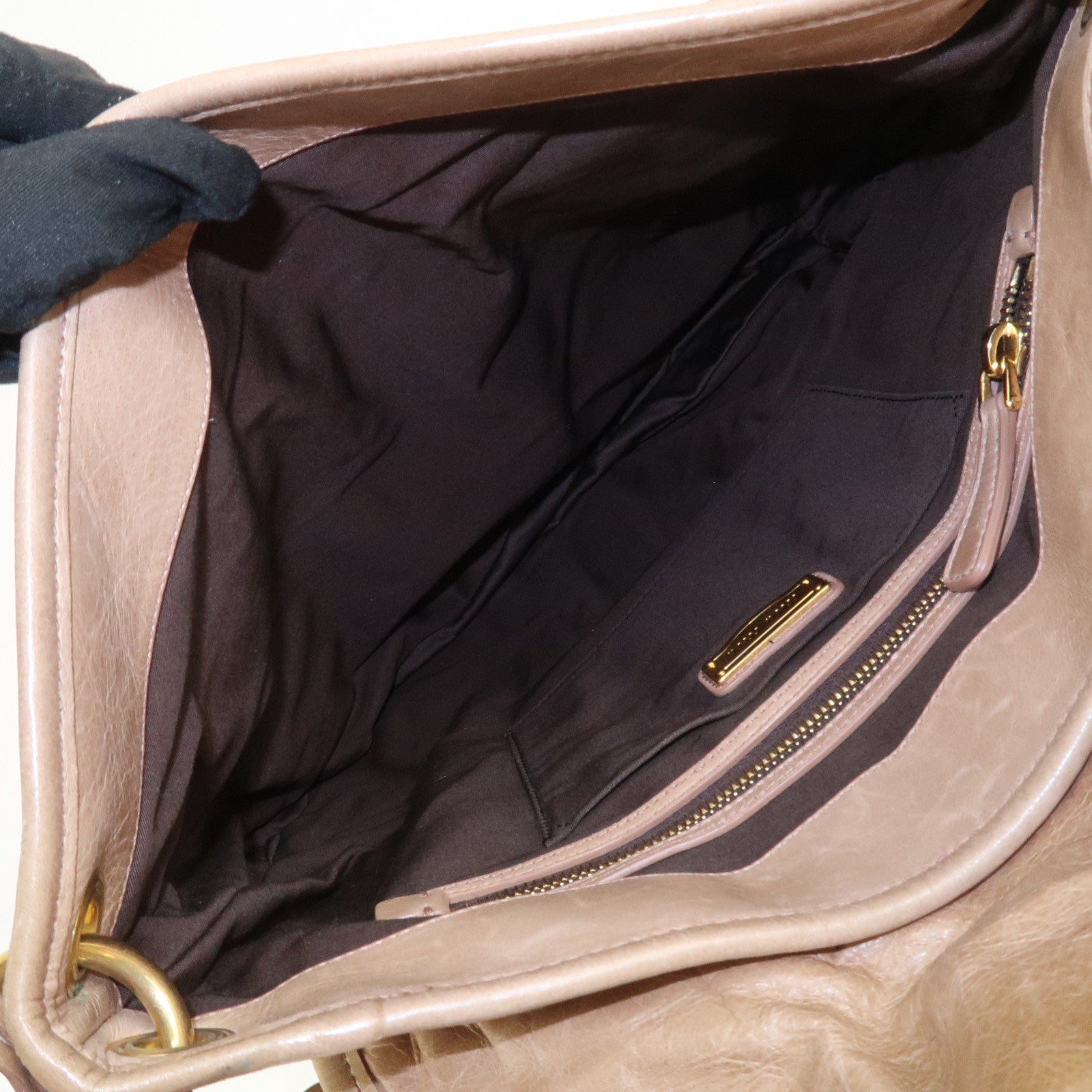 MIU MIU Matelasse Leather Hand Bag Light Brown RR1300