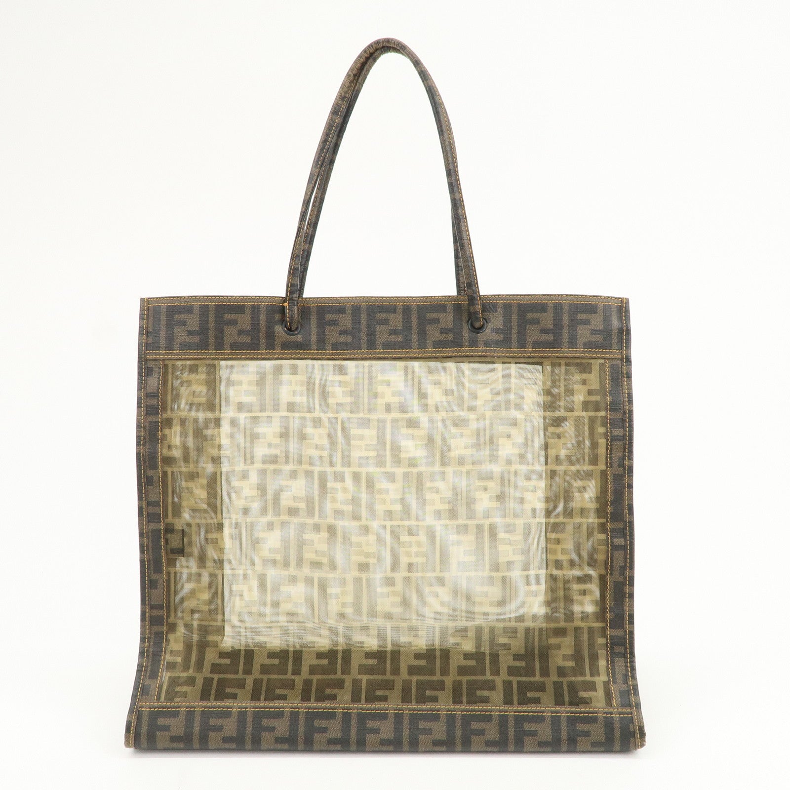 FENDI Zucca Nylon PVC Canvas Hand Bag Tote Bag Brown Black 8BH134