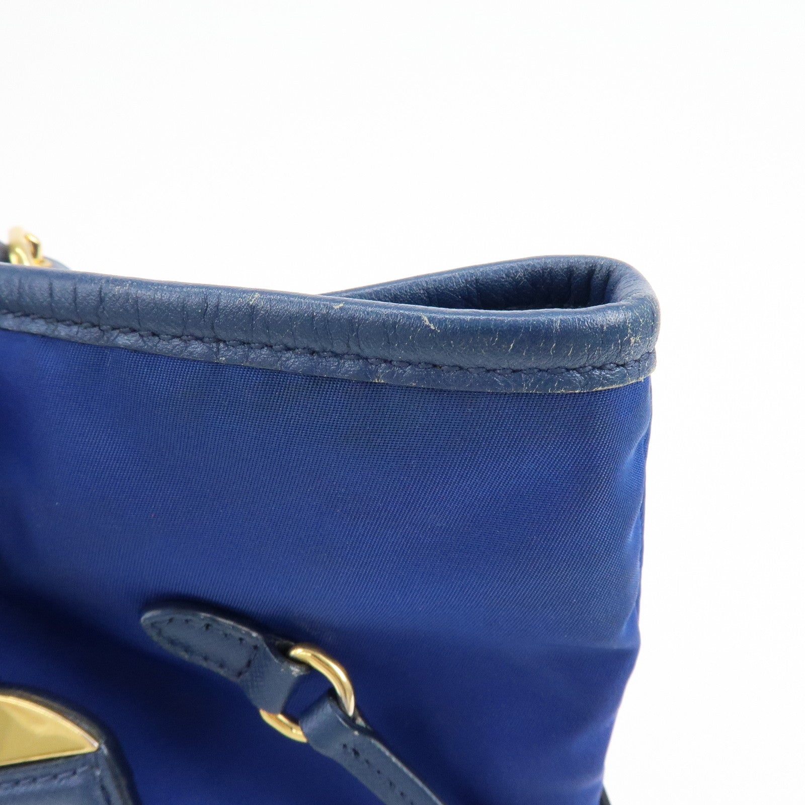 PRADA Logo Nylon Leather Tote Bag Shoulder Bag Blue BR4997