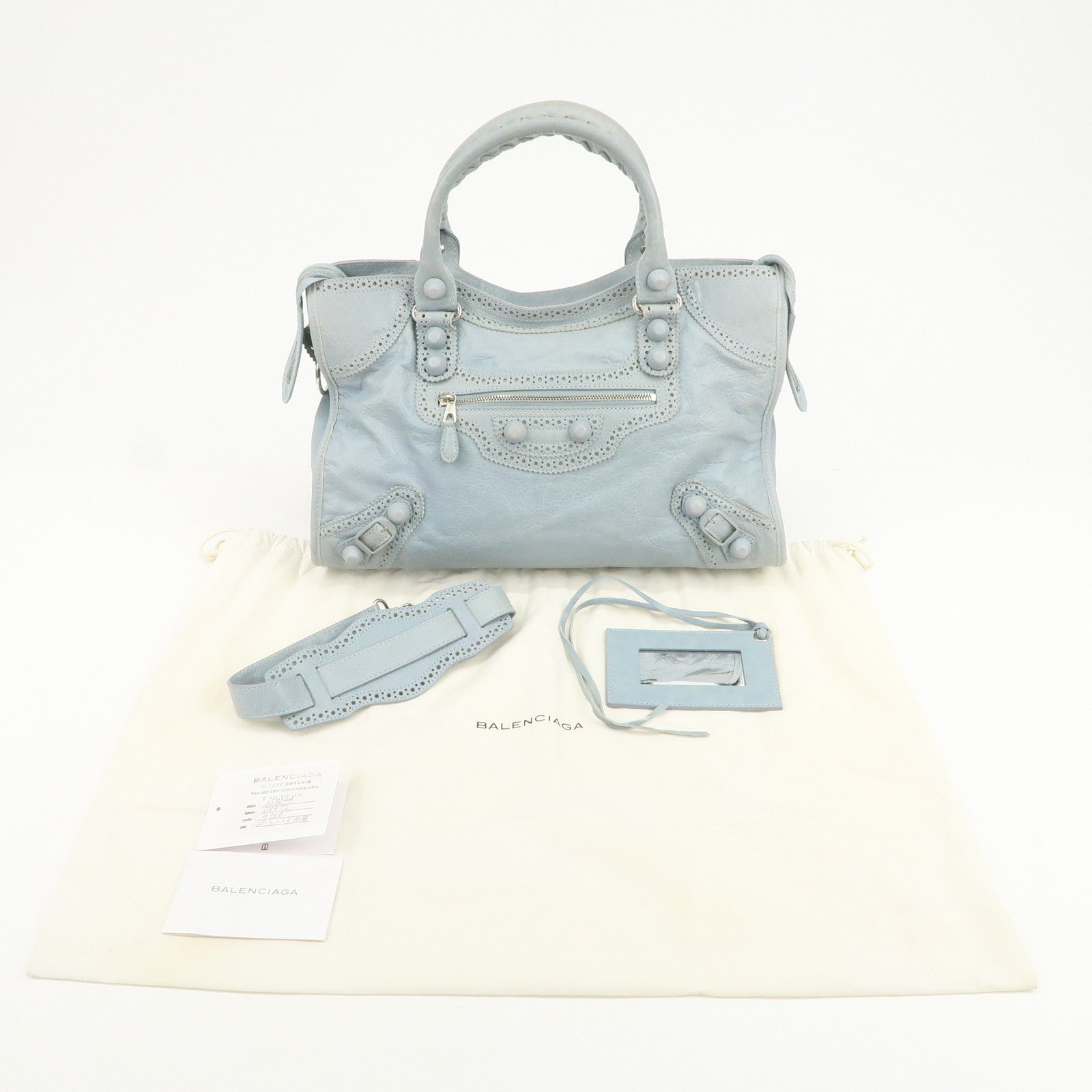 BALENCIAGA Giant City Leather 2Way Shoulder Bag Light Blue 258044