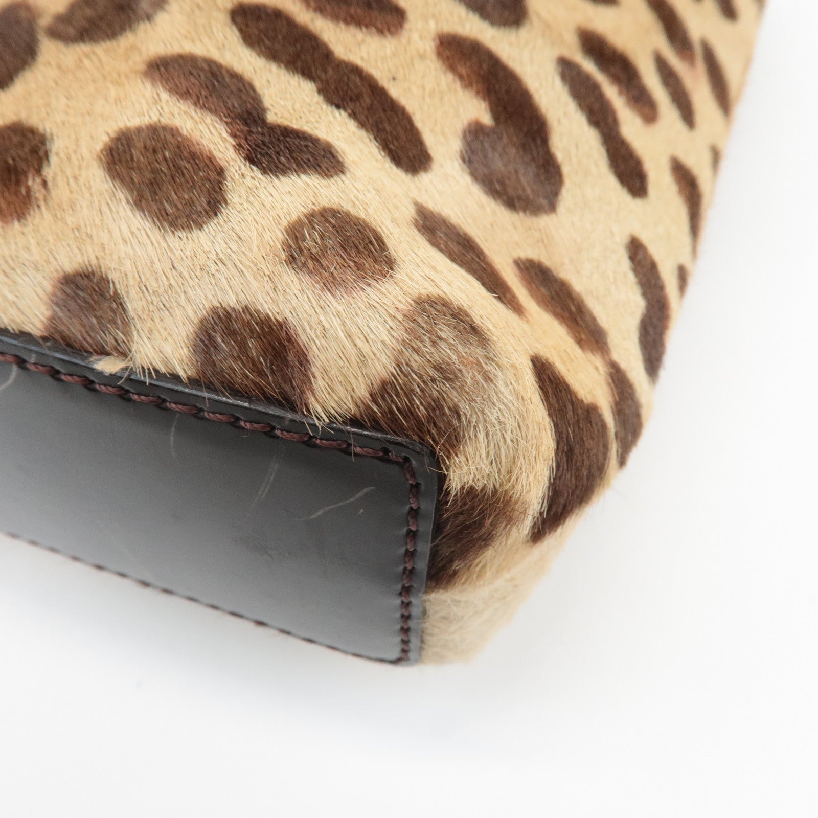 Christian Dior Leather Unborn Calf Tote Bag Leopard Beige Brown Used