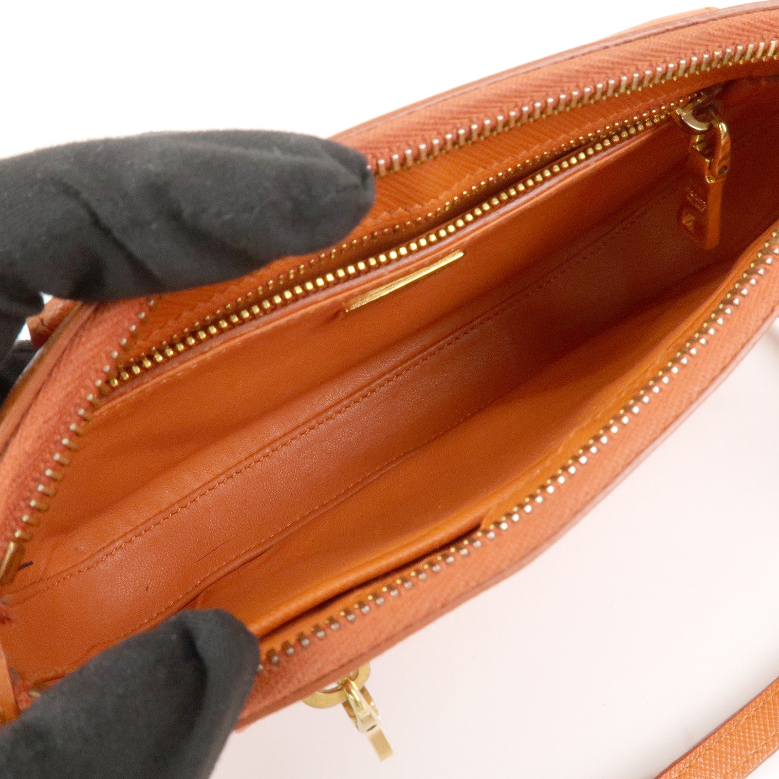 PRADA Logo Leather Shoulder Bag Crossbody Bag Orange BT0834