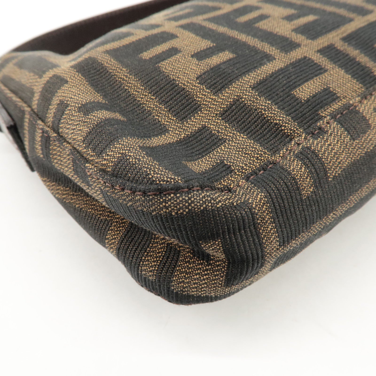 FENDI Mamma Baguette Zucca Canvas Shoulder Bag Brown Black 26424 Used