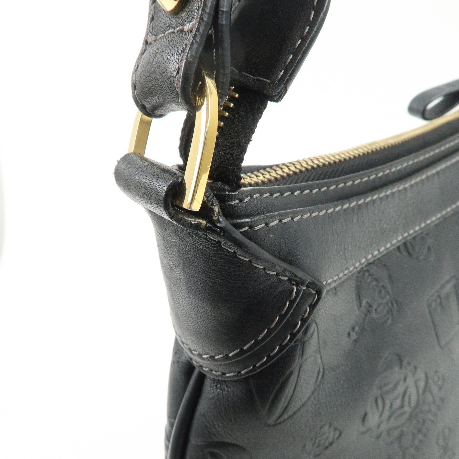 LOEWE 160th Anniversary Leather Shoulder Bag Hand Bag Black Gold