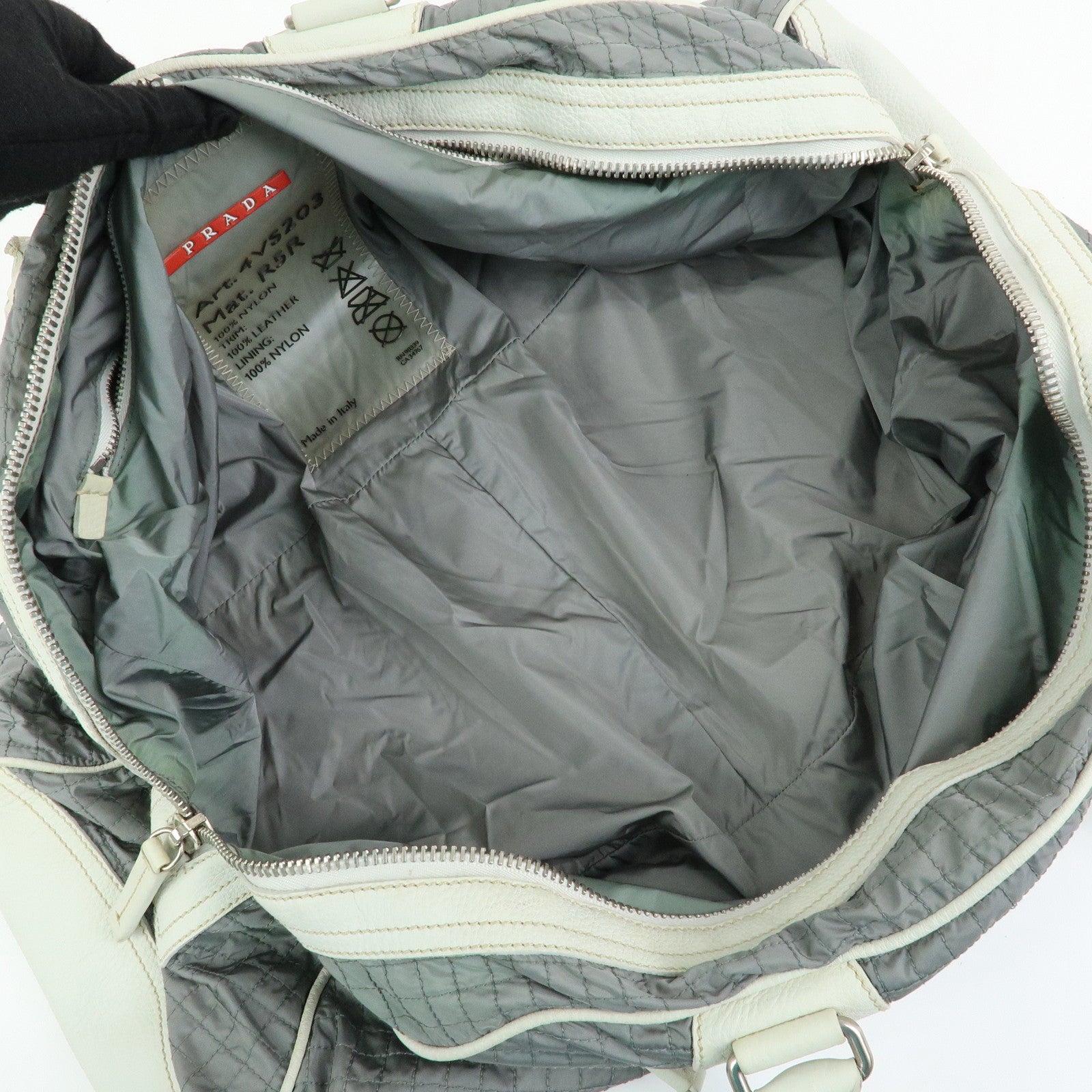 PRADA Sports Nylon Leather Boston Bag Hand Bag Gray Irvory