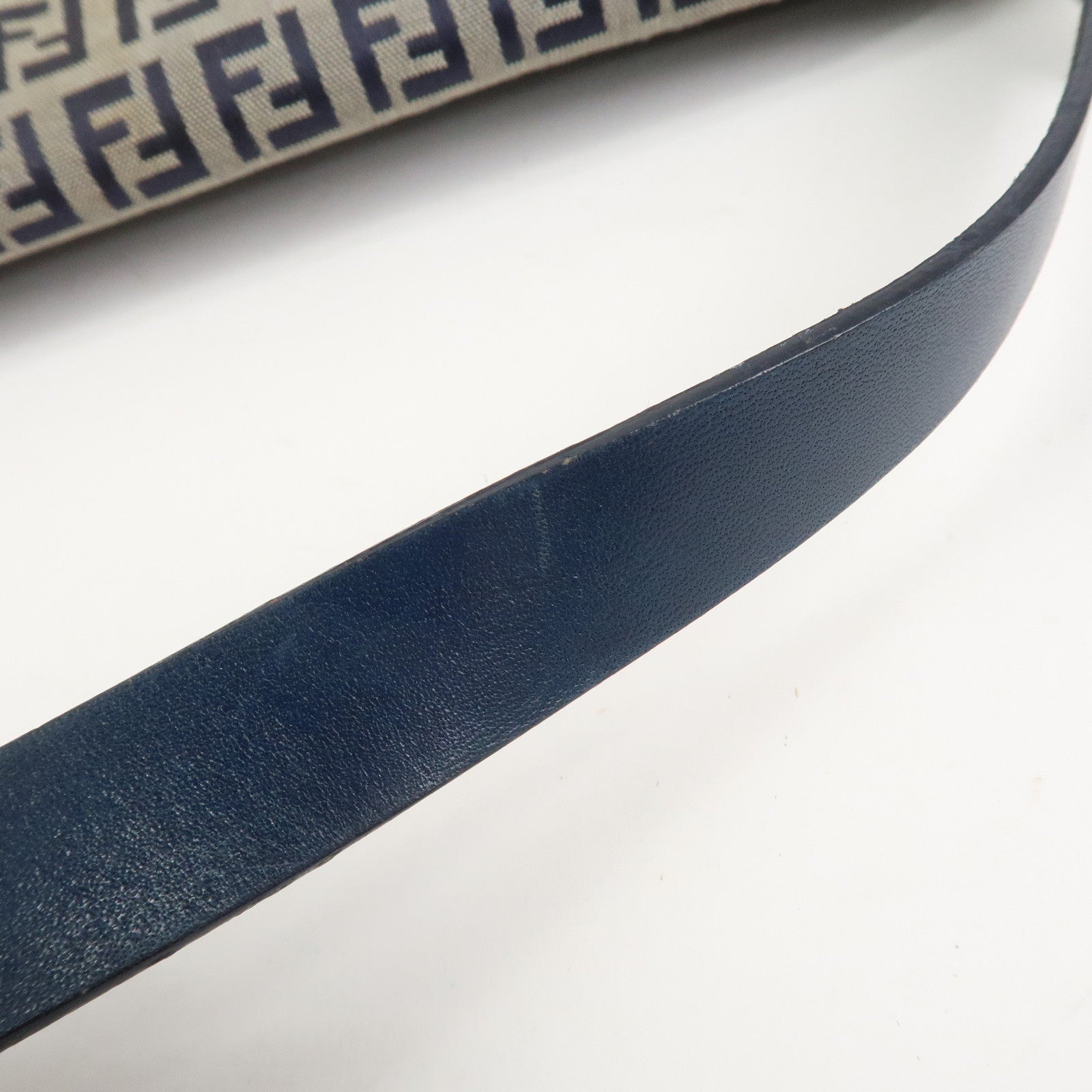 FENDI Mamma Baguette Zucchino Canvas Shoulder Bag Navy 26424