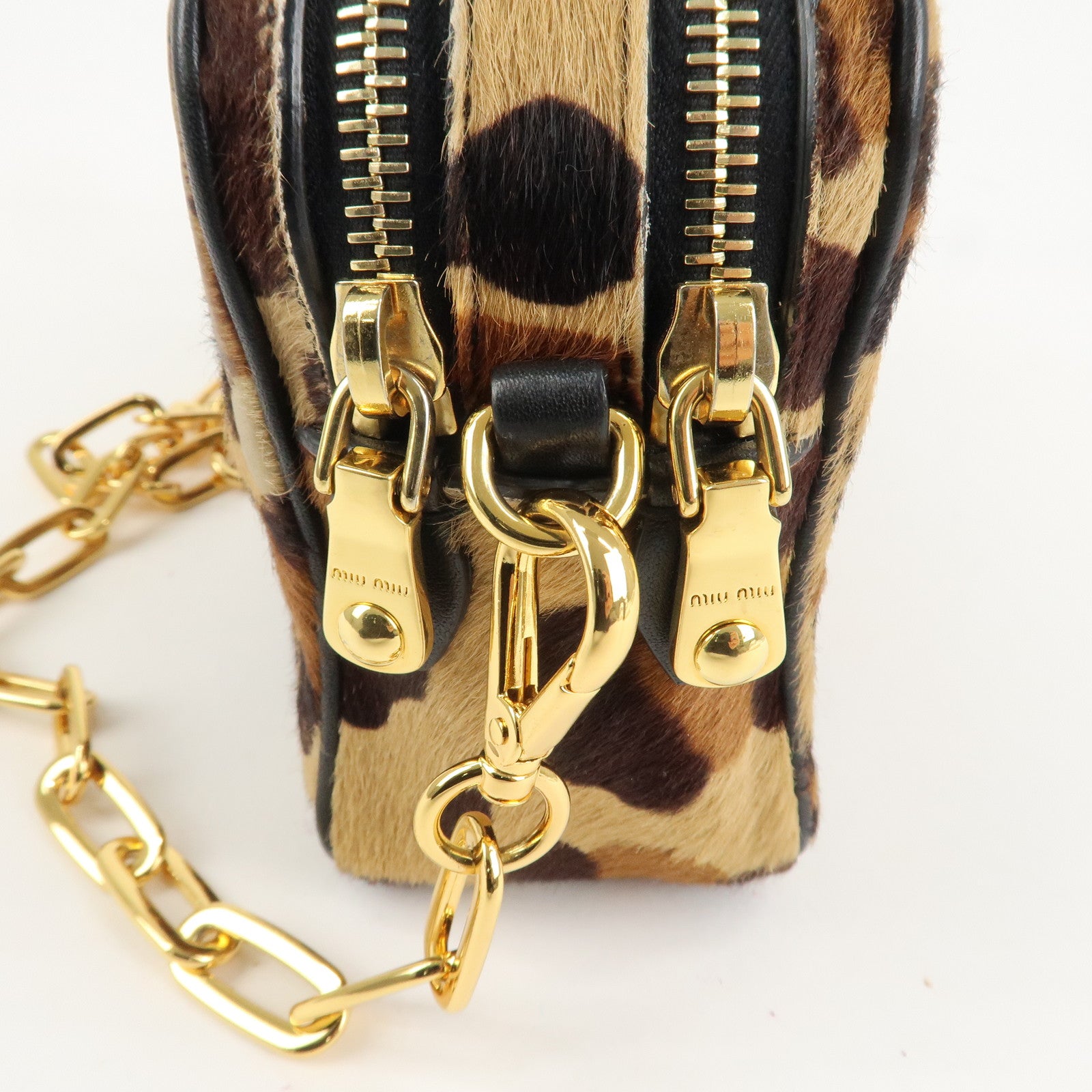 MIU MIU Unborn Calf Leather Shoulder Bag Beige Brown Used