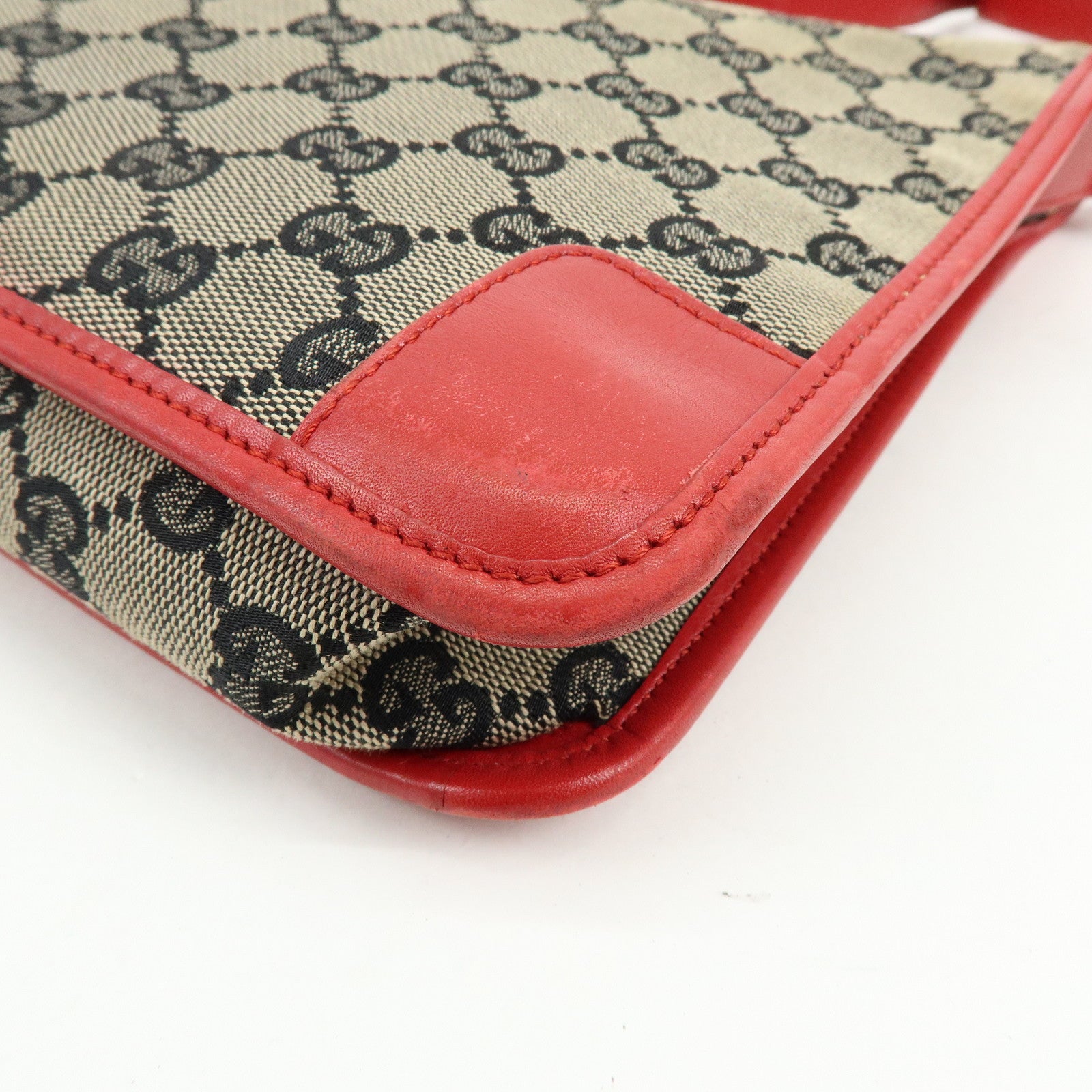 GUCCI GG Canvas Leather Shoulder Bag Beige Red 001・4206・001998