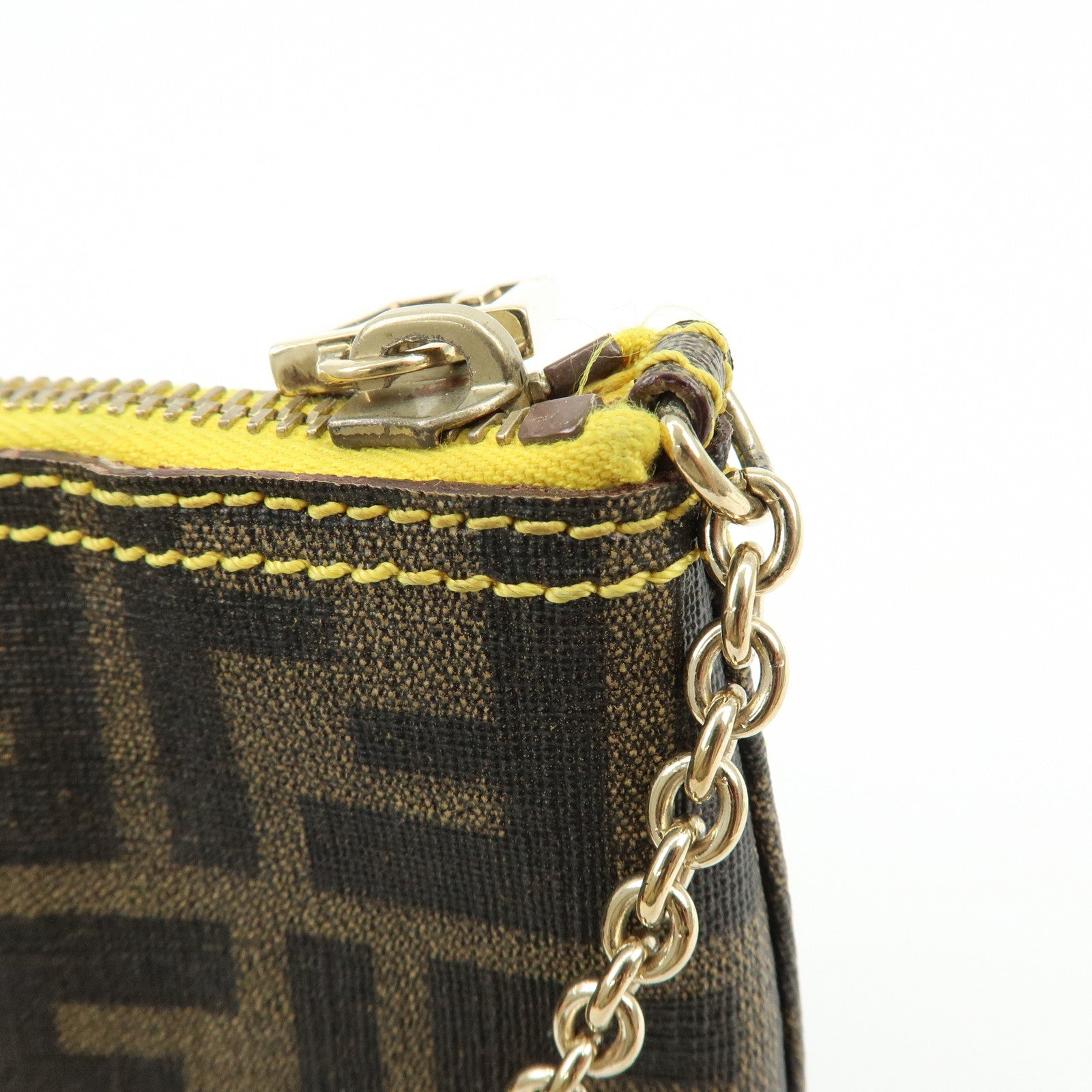 FENDI Zucca Print PVC Chain Accessory Pouch Brown Yellow 8BR592