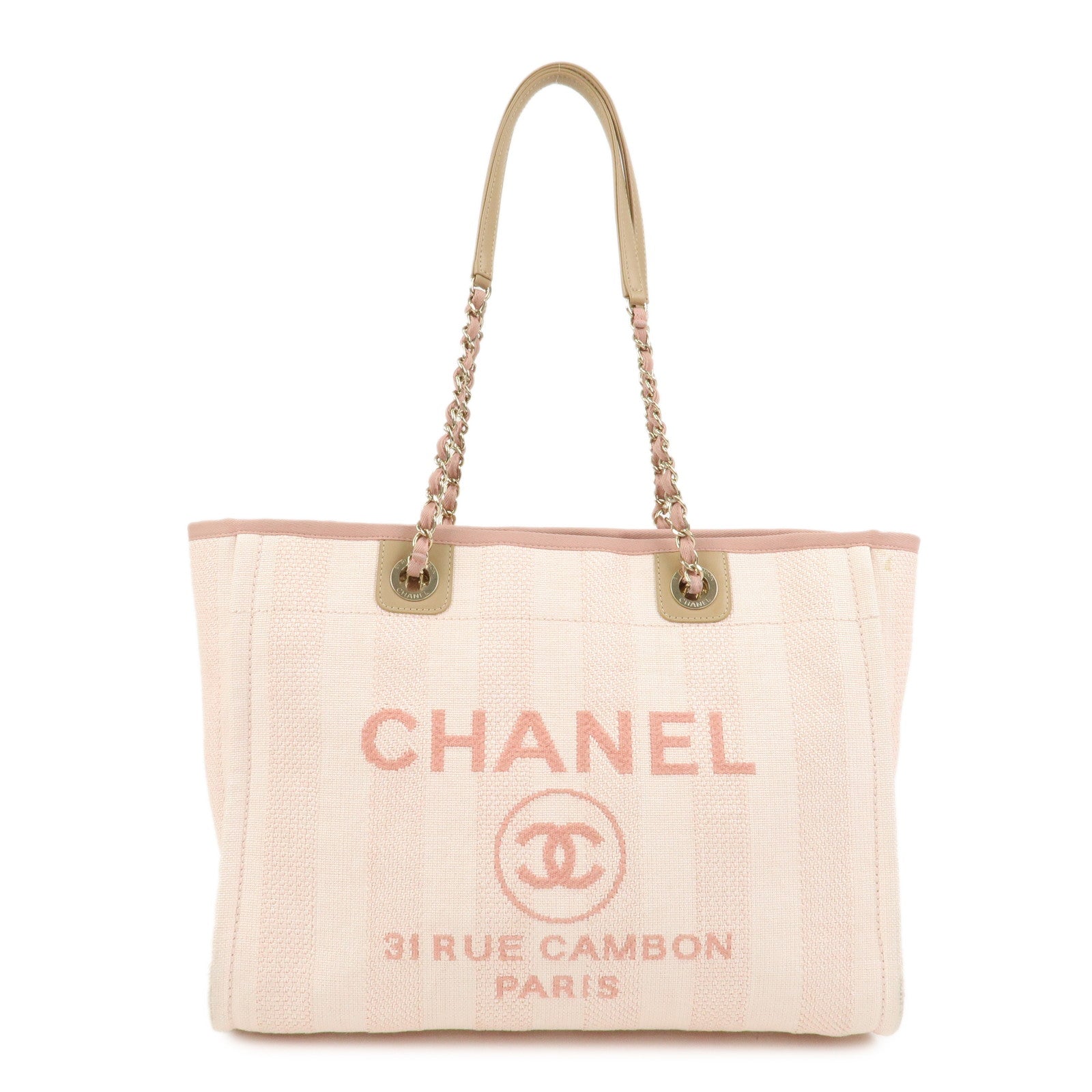 CHANEL Deauville MM Tweed Leather Tote Bag Shoulder Bag A67001