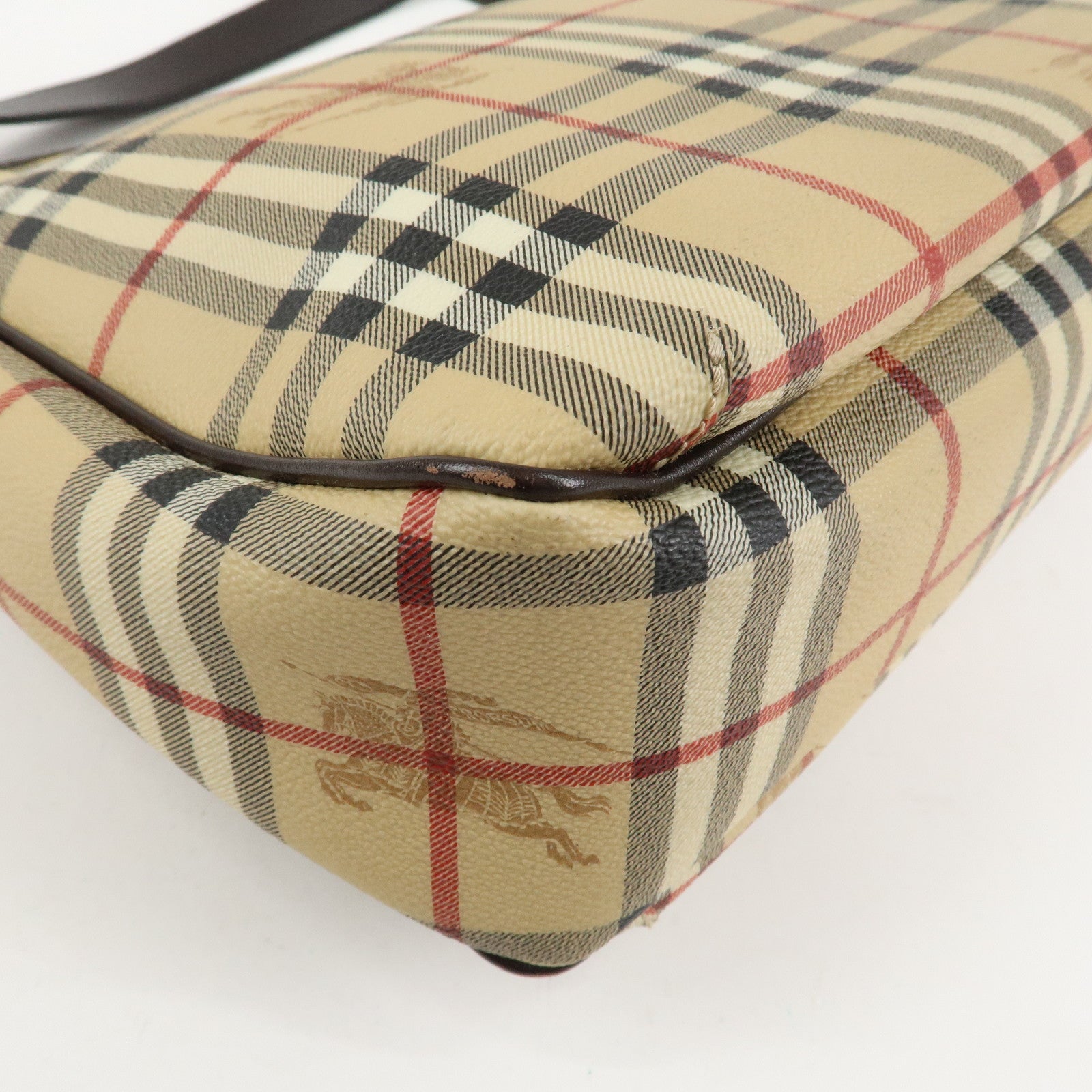BURBERRY Nova Plaid Canvas Leather Shoulder Bag Hand Bag Used