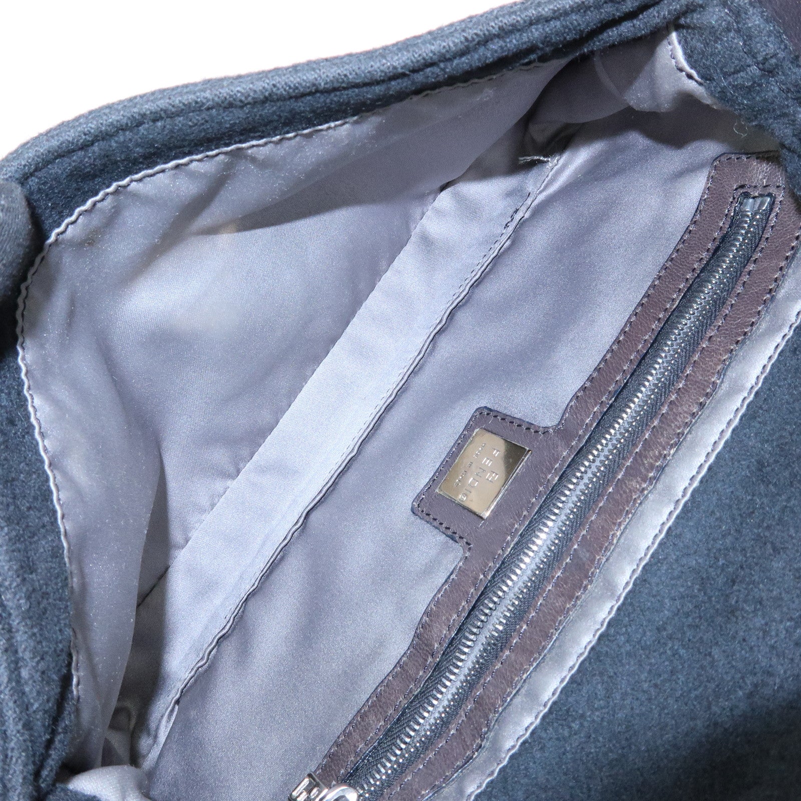 FENDI Mamma Baguette Wool Leather Shoulder Bag Hand Bag Black 26424