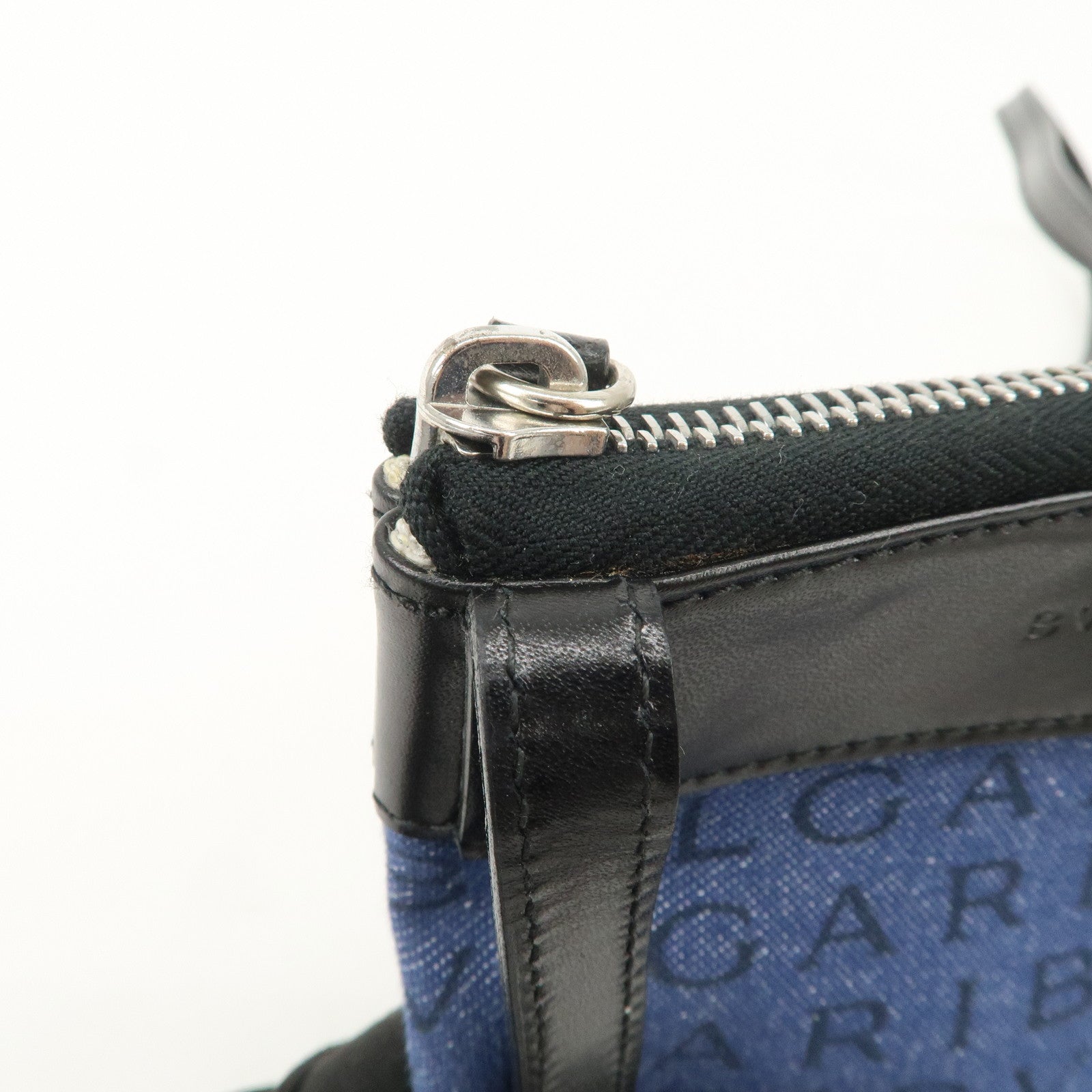 BVLGARI Logo Mania Denim Leather Shoulder Bag Crossbody Bag Blue