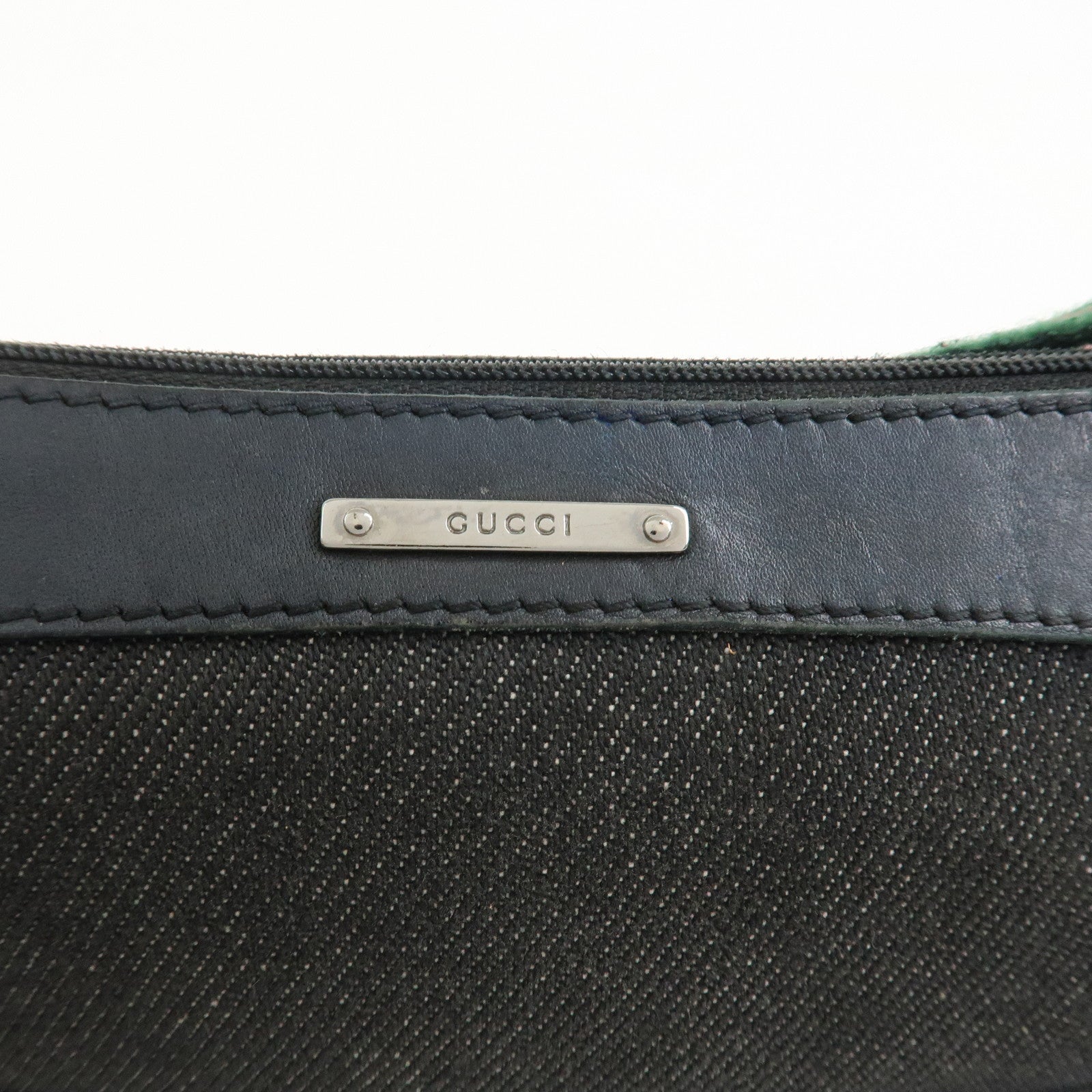 GUCCI Sherry Canvas Leather Accessory Pouch Hand Bag Navy 92820