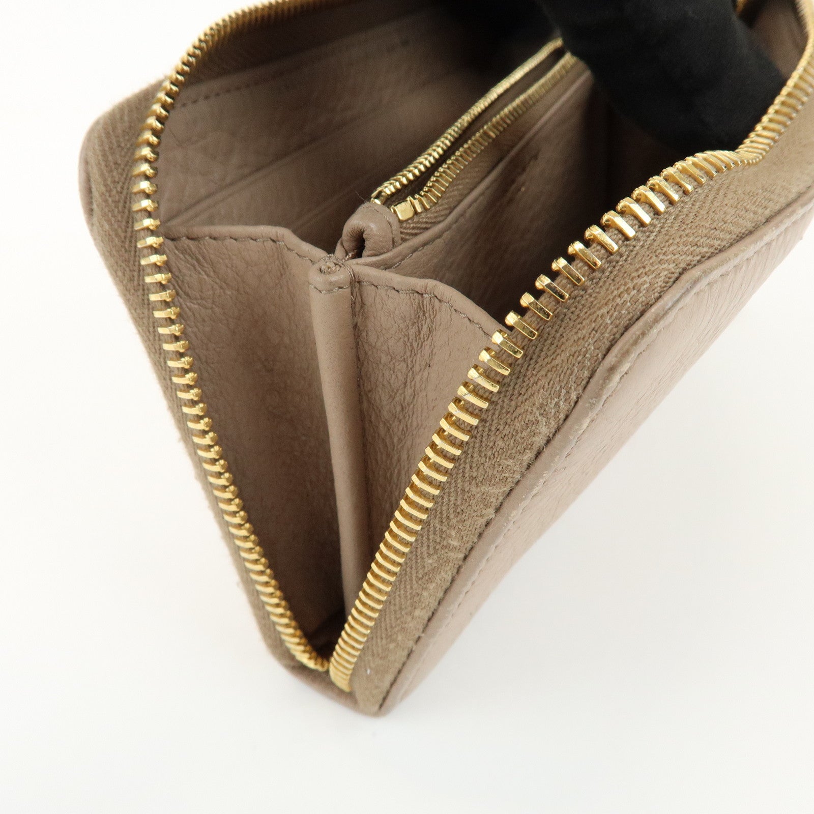 PRADA Calf Leather Compact Round Zippy Wallet Beige Gold