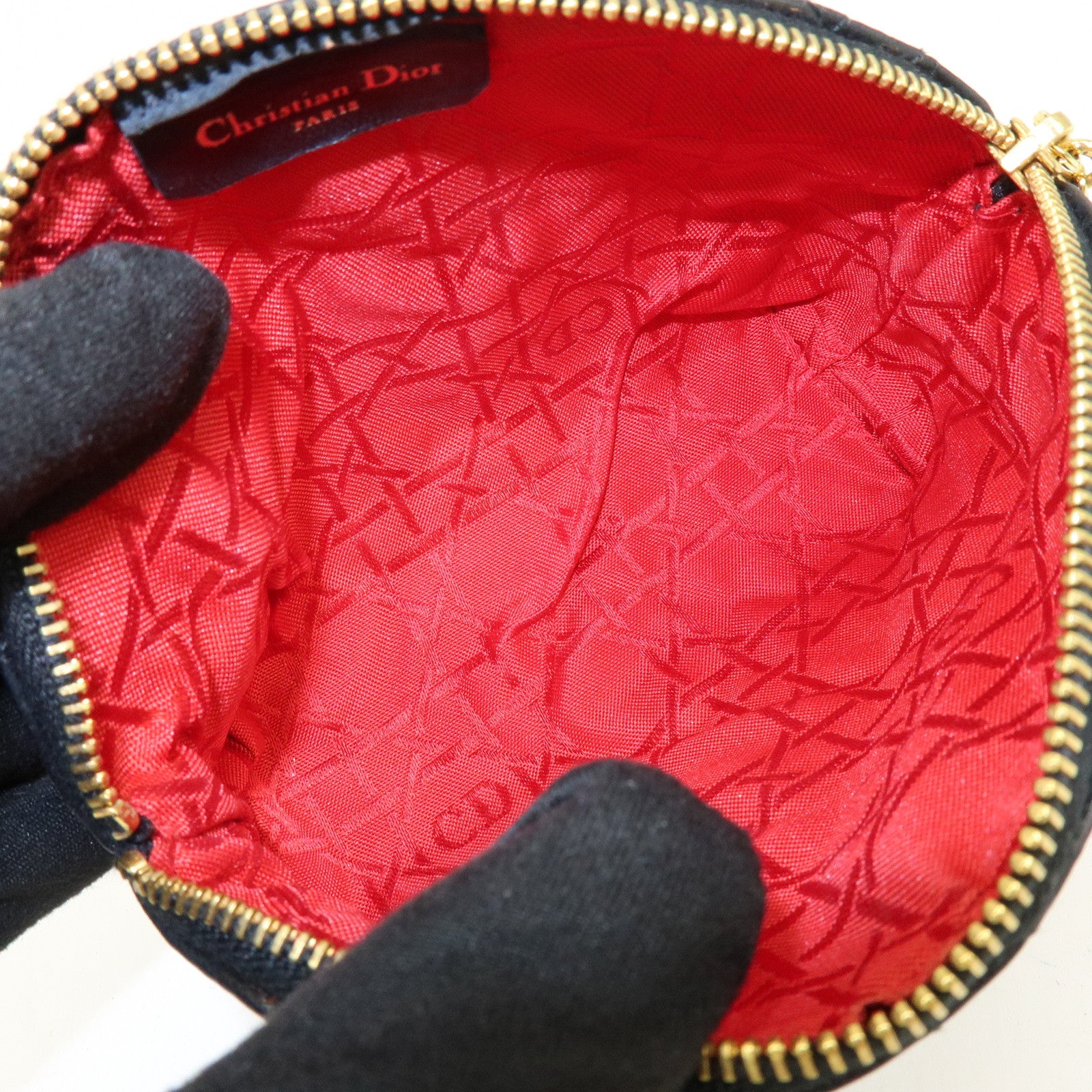 Christian Dior Cannage Lamb Skin Pouch Cosmetic Pouch Black