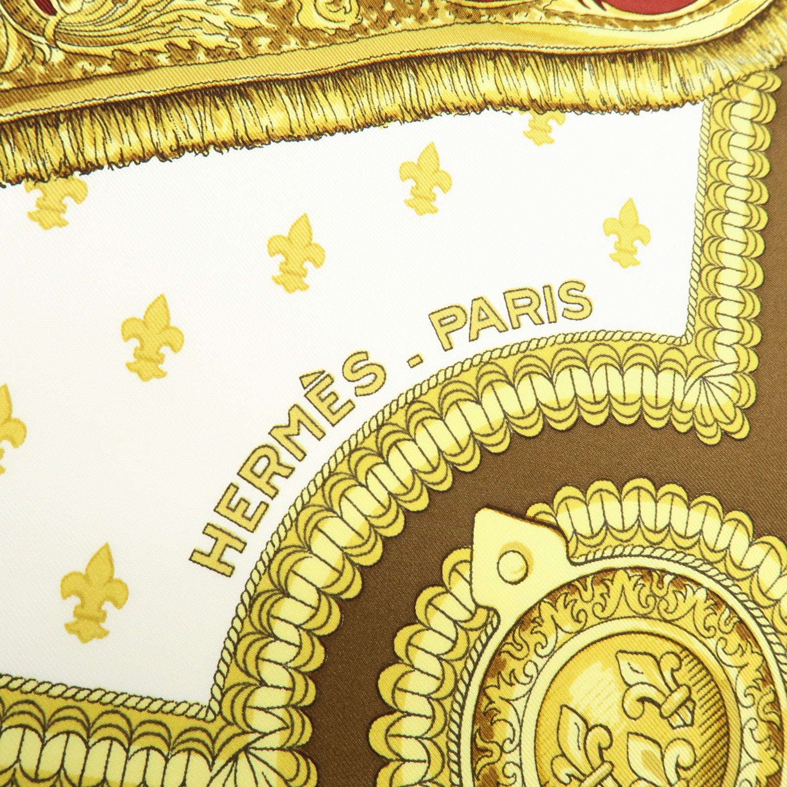 HERMES Carre 90 Silk 100% Scarf SELLES A HOUSSE Gold Brown