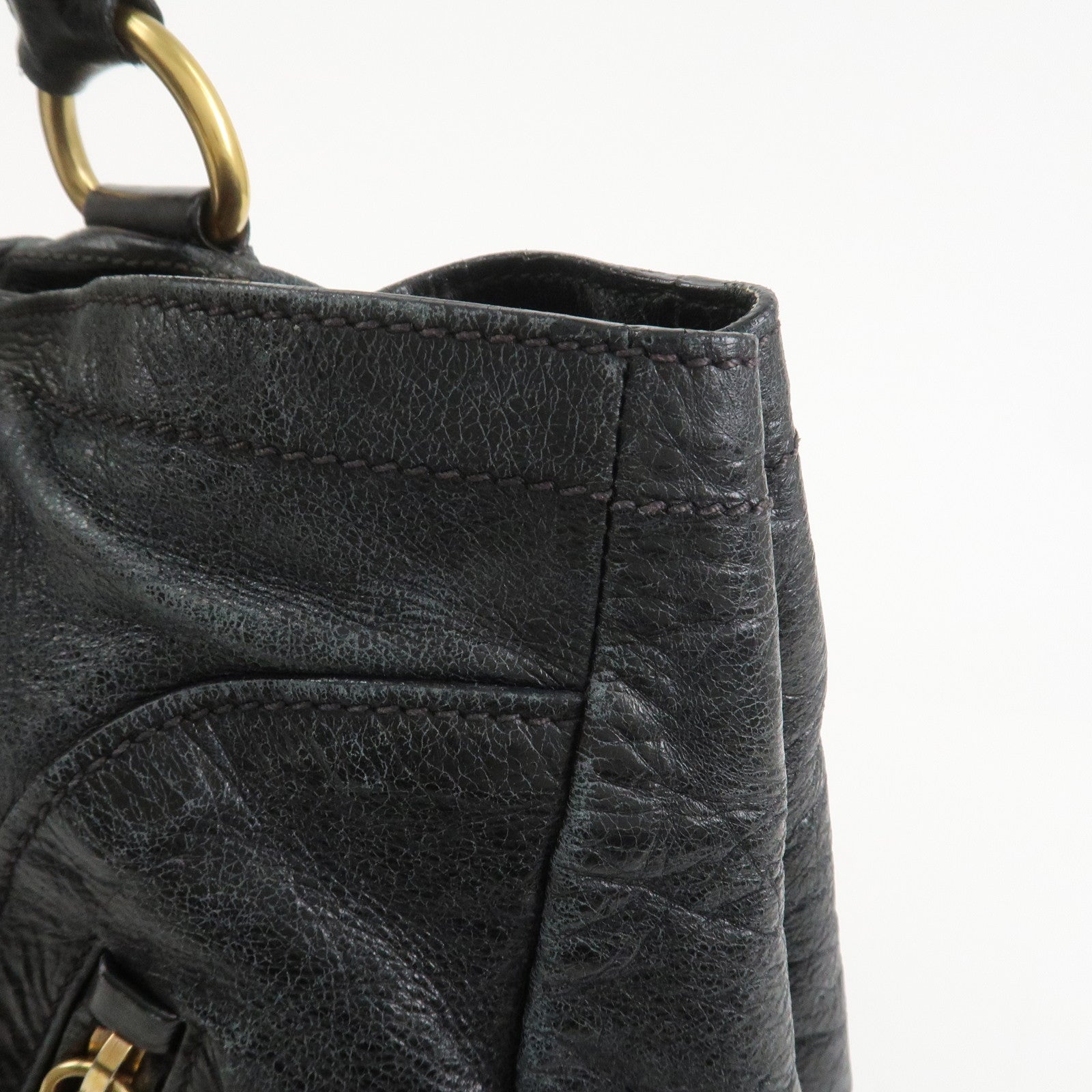 PRADA Logo Leather Tote Bag Shoulder Bag Black