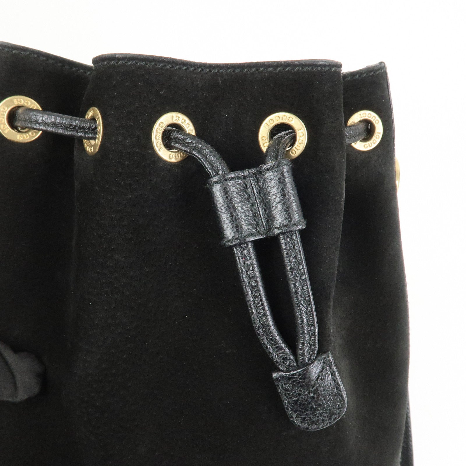 GUCCI Bamboo Logo Suede Leather 2WAY Bag Hand Bag Black 001・2855