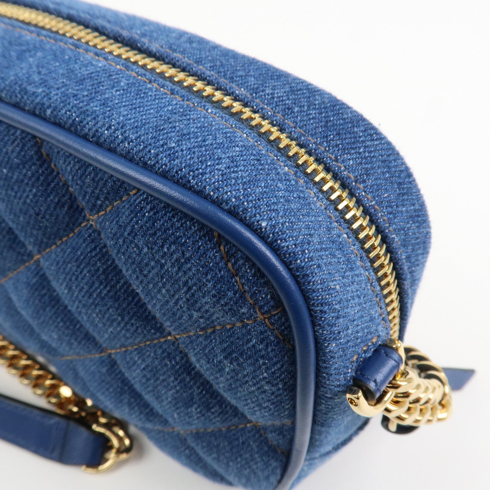 GIANNI VERSACE Denim Leather Chain Shoulder Bag Blue