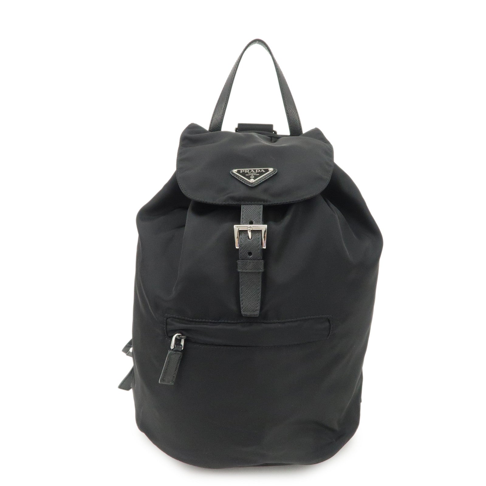 PRADA Triangle Logo Nylon Leather Backpack Rucksack Black 1BZ032