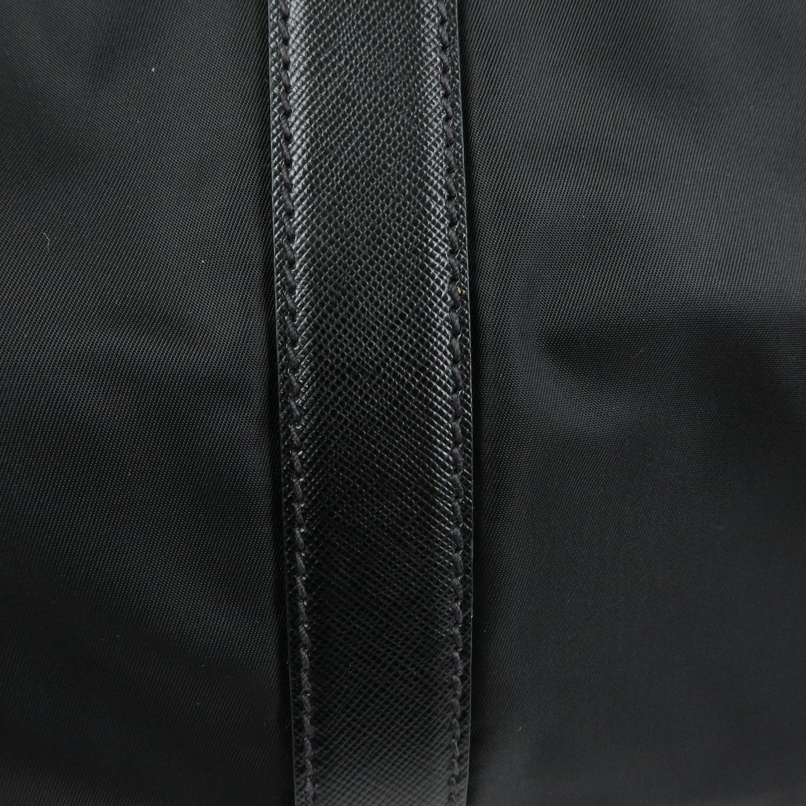 PRADA Triangle Logo Nylon Saffiano Leather Boston Bag Black VS0069