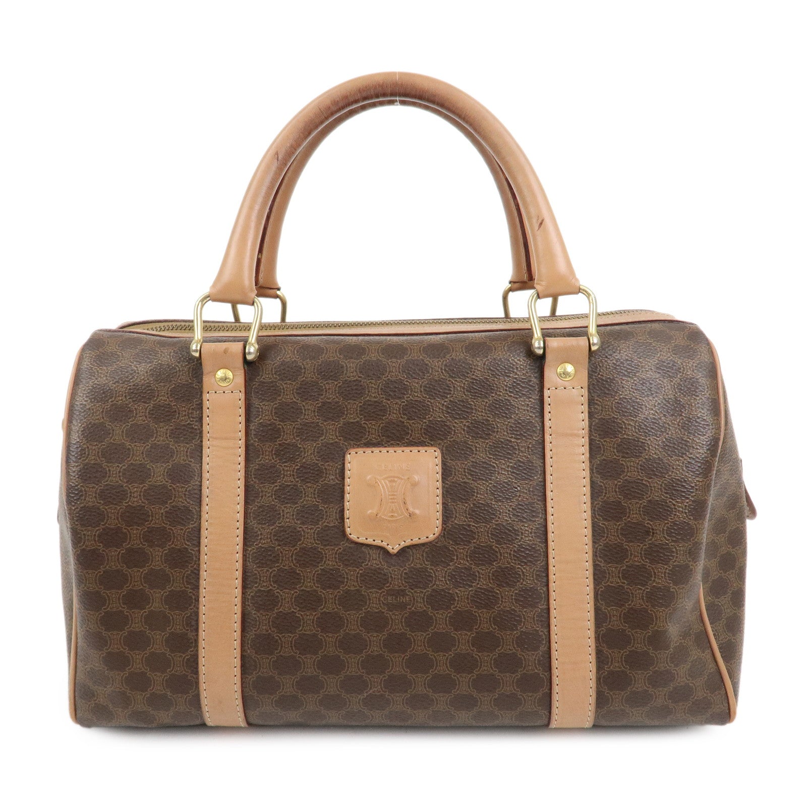 CELINE Macadam PVC Leather Boston Bag Hand Bag Brown