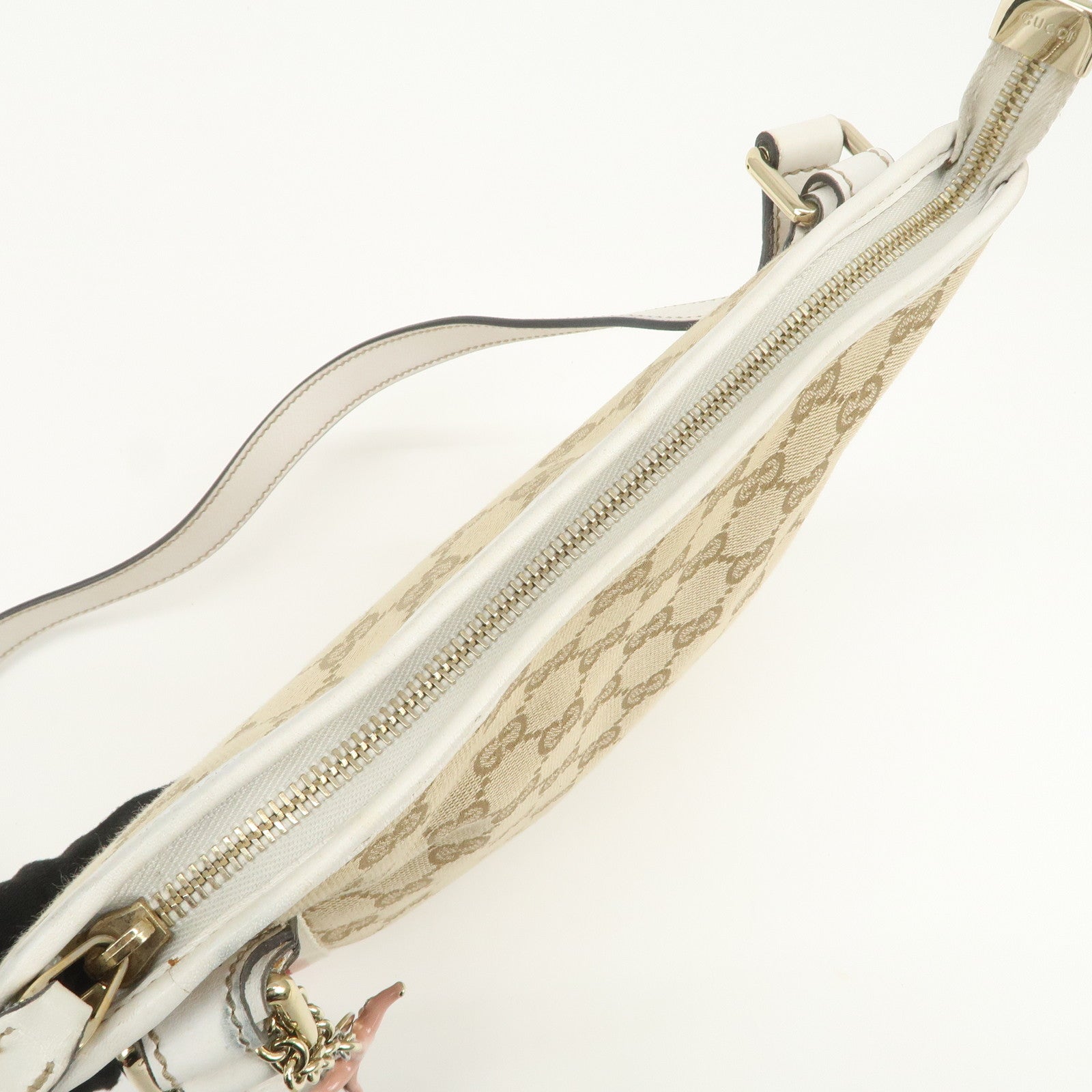 GUCCI Sherry GG Canvas Leather Shoulder Bag Beige Pink 144388