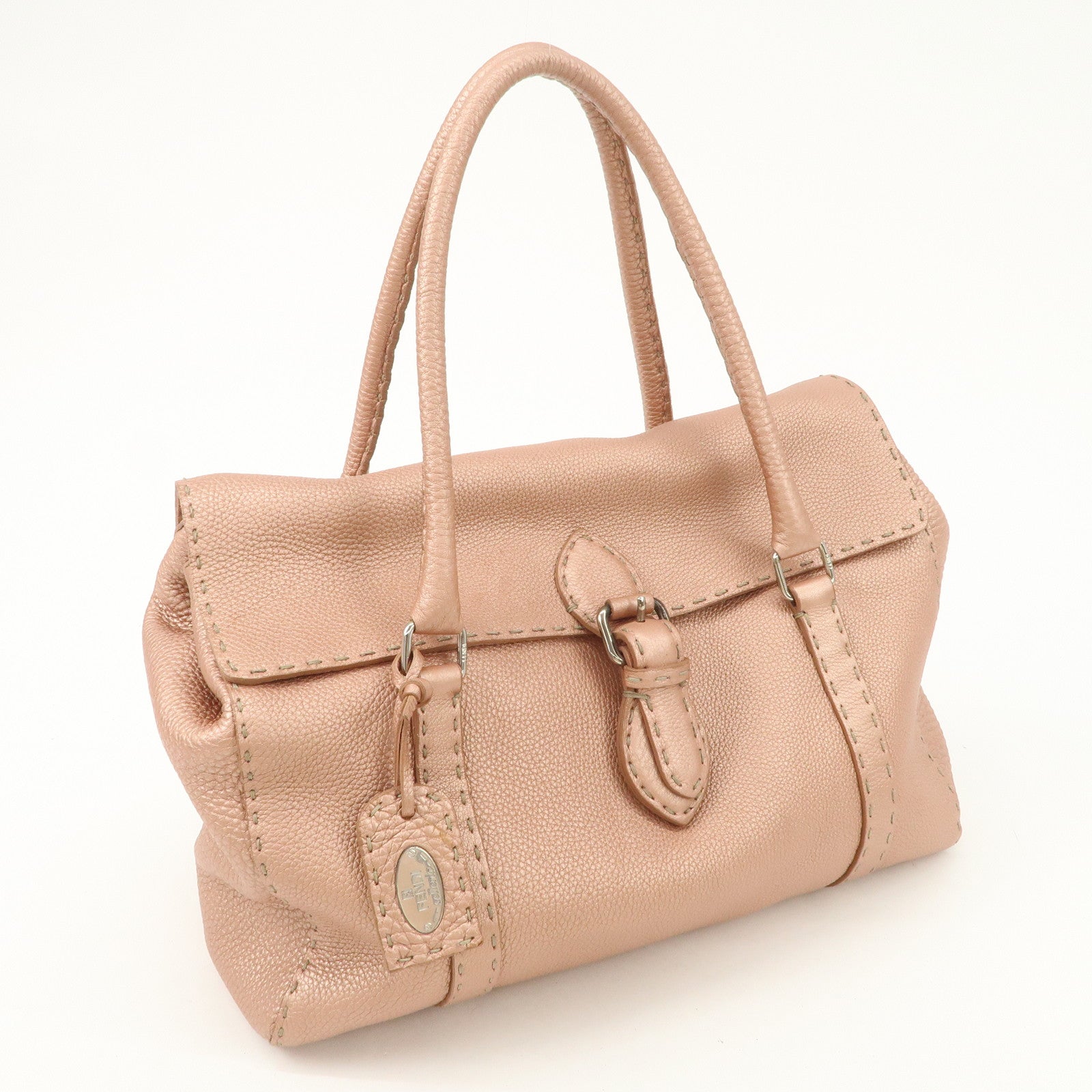 FENDI Selleria Leather Mini Linda Hand Bag Pink Silver Hardware 8BR458 Used
