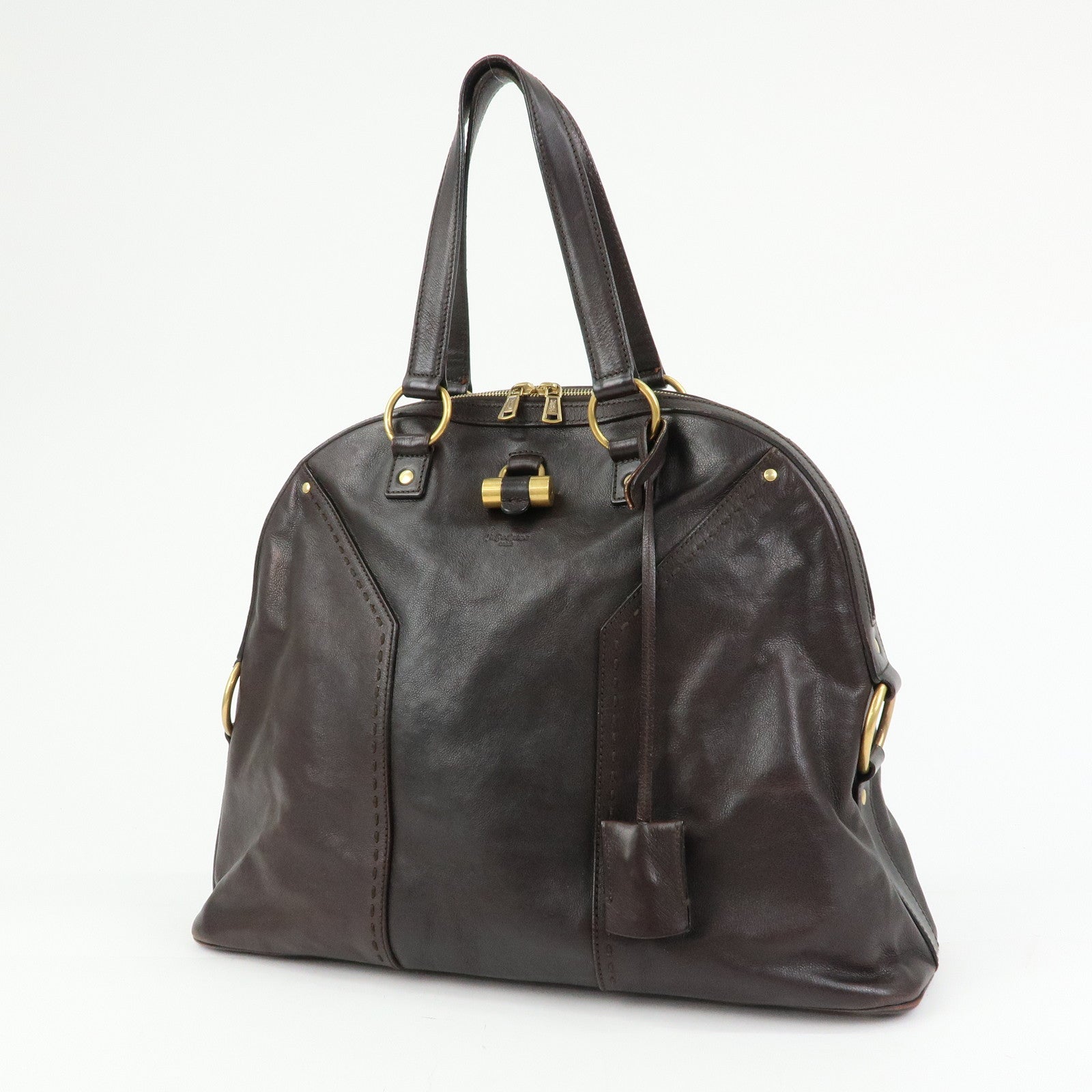 SAINT LAURENT PARIS Muse Leather Hand Bag Shoulder Bag Dark Brown