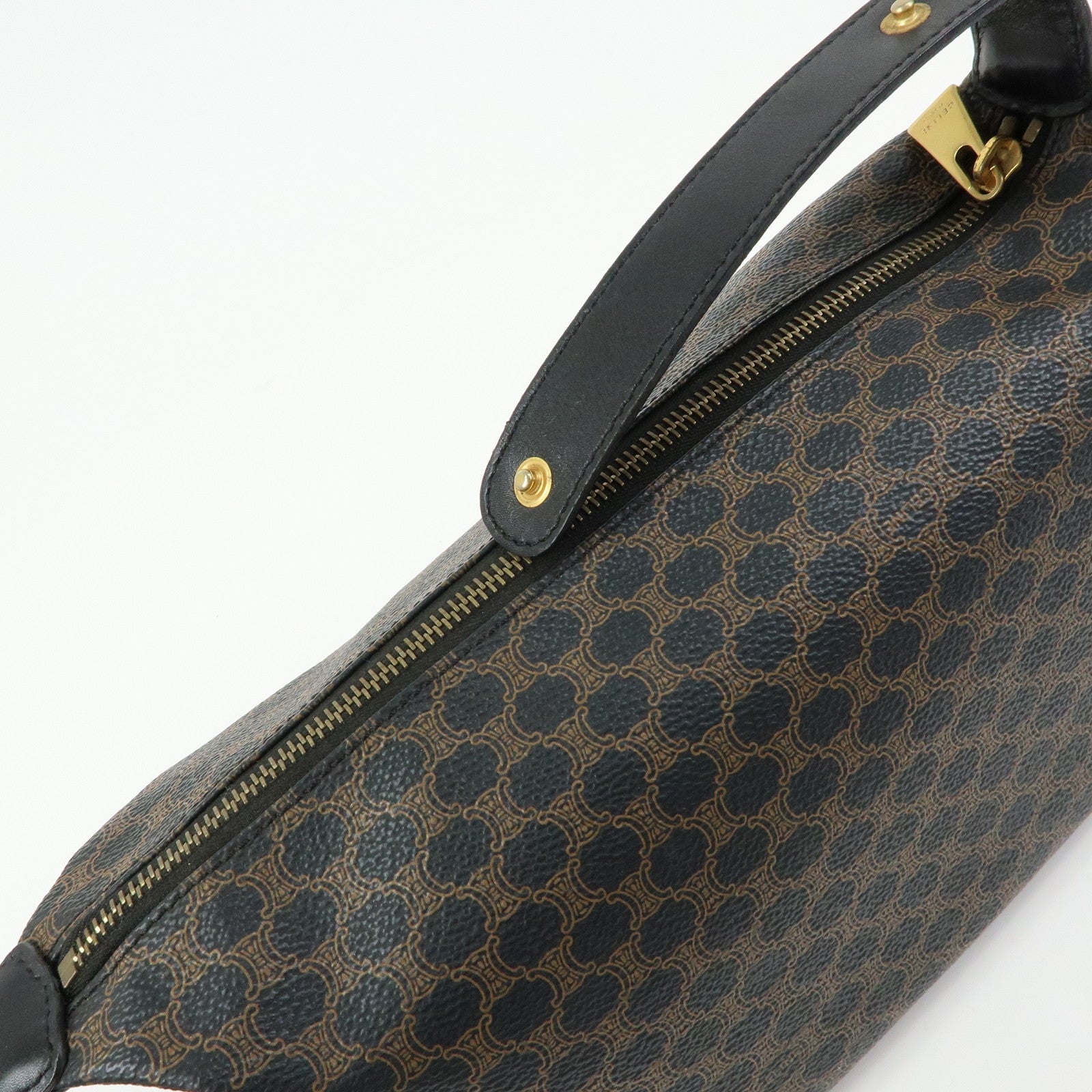CELINE Macadam PVC Coated Canvas Leather Hand Bag Black Brown