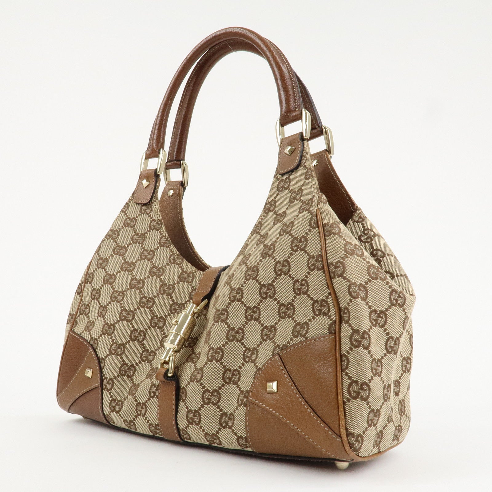 GUCCI New Jackie GG Canvas Leather Shoulder Bag Brown 124407 Used