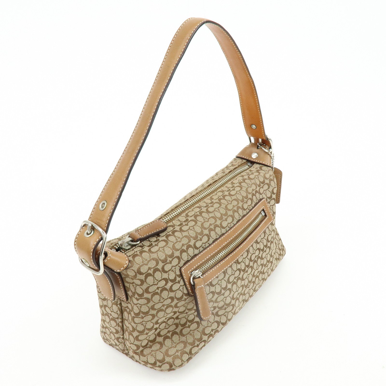 COACH Signature Canvas Leather Hand Bag Shoulder Bag Brown