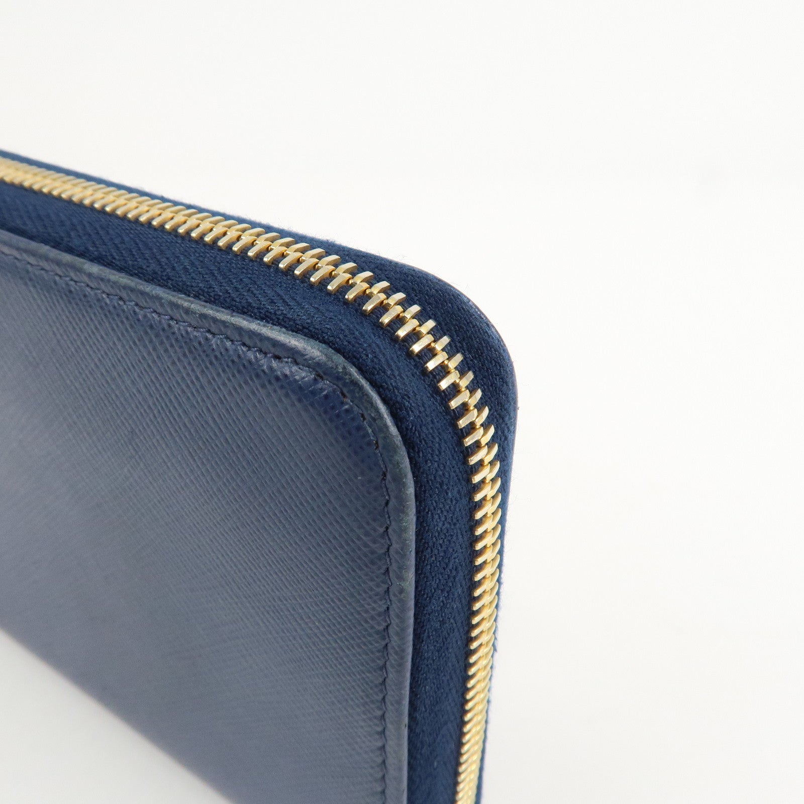 PRADA Triangle Logo Saffiano Leather Zippy Long Wallet Navy 1ML506