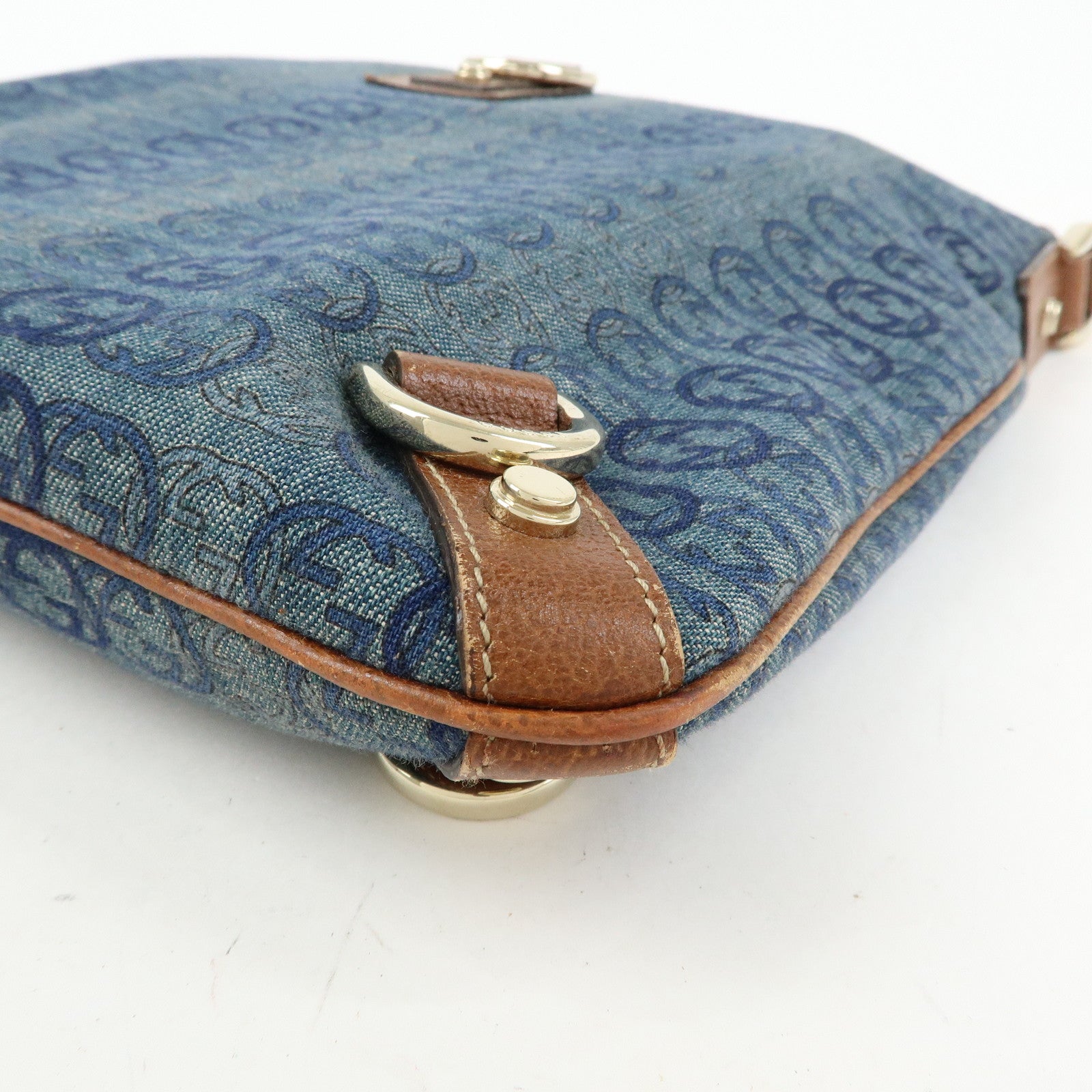 GUCCI Abbey Denim Leather Shoulder Bag Crossbody Bag Blue 131326