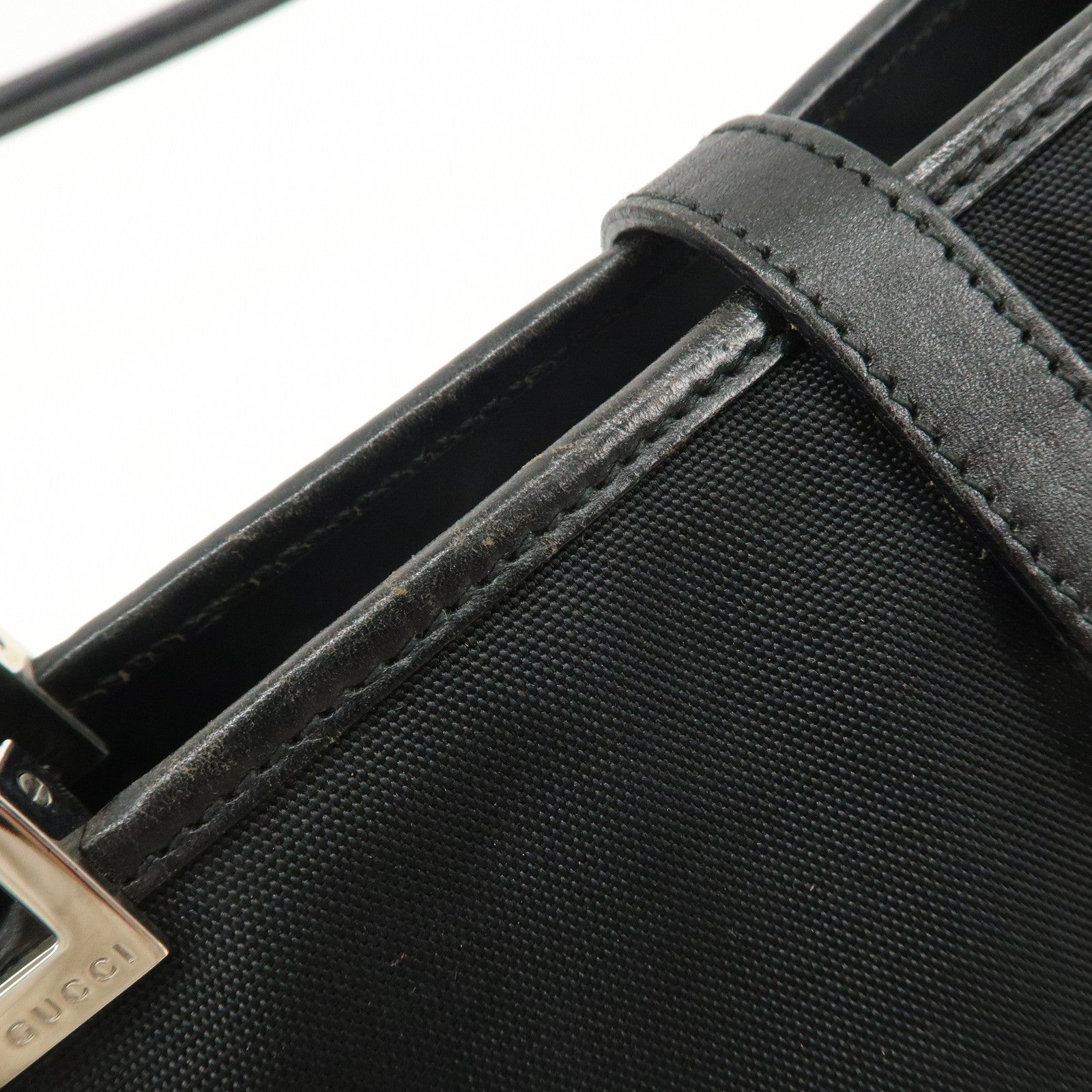 GUCCI Jackie Canvas Leather Tote Bag Shoulder Bag Black 002.1073 Used