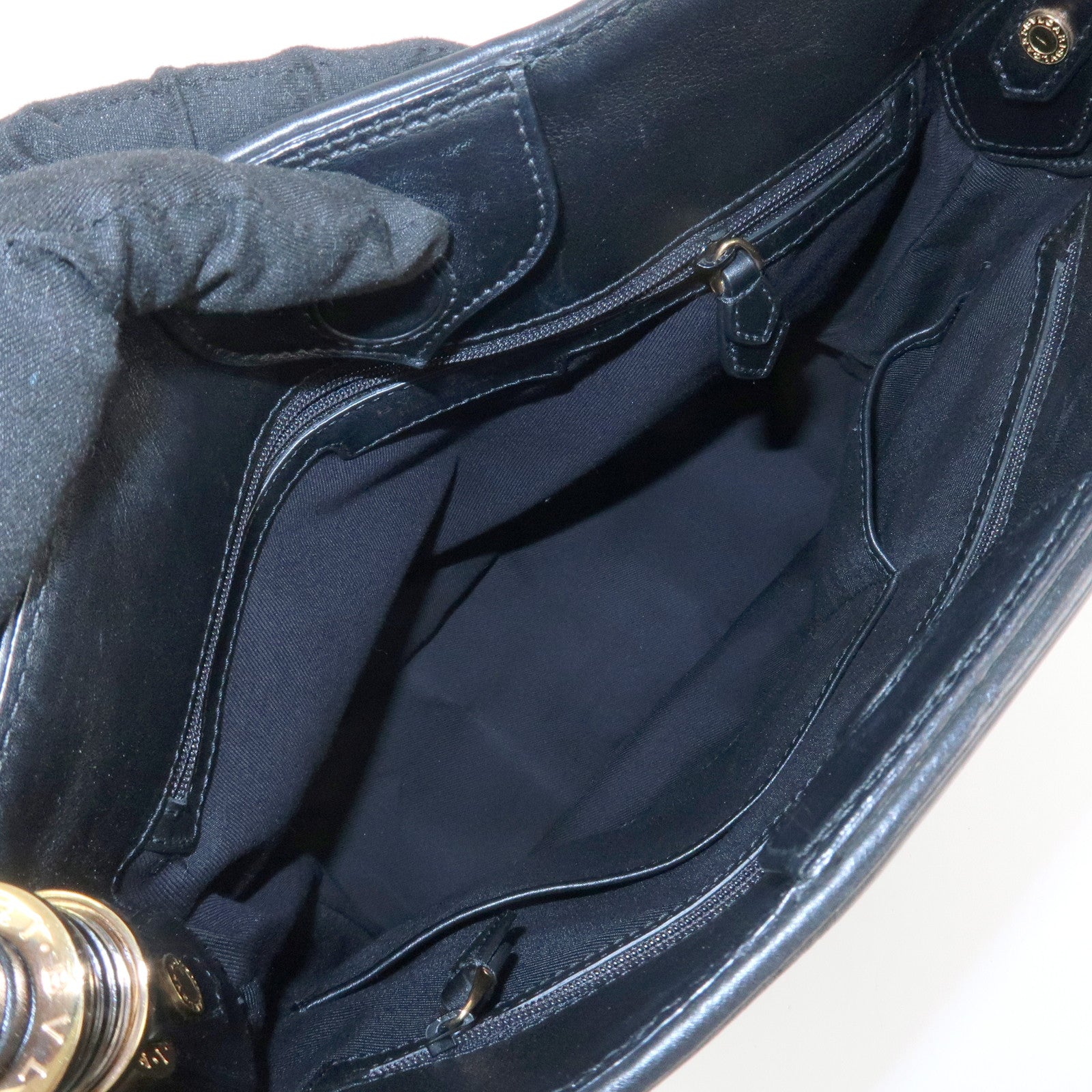 BVLGARI Leather B-Zero1 Shoulder Bag Hand Bag Black