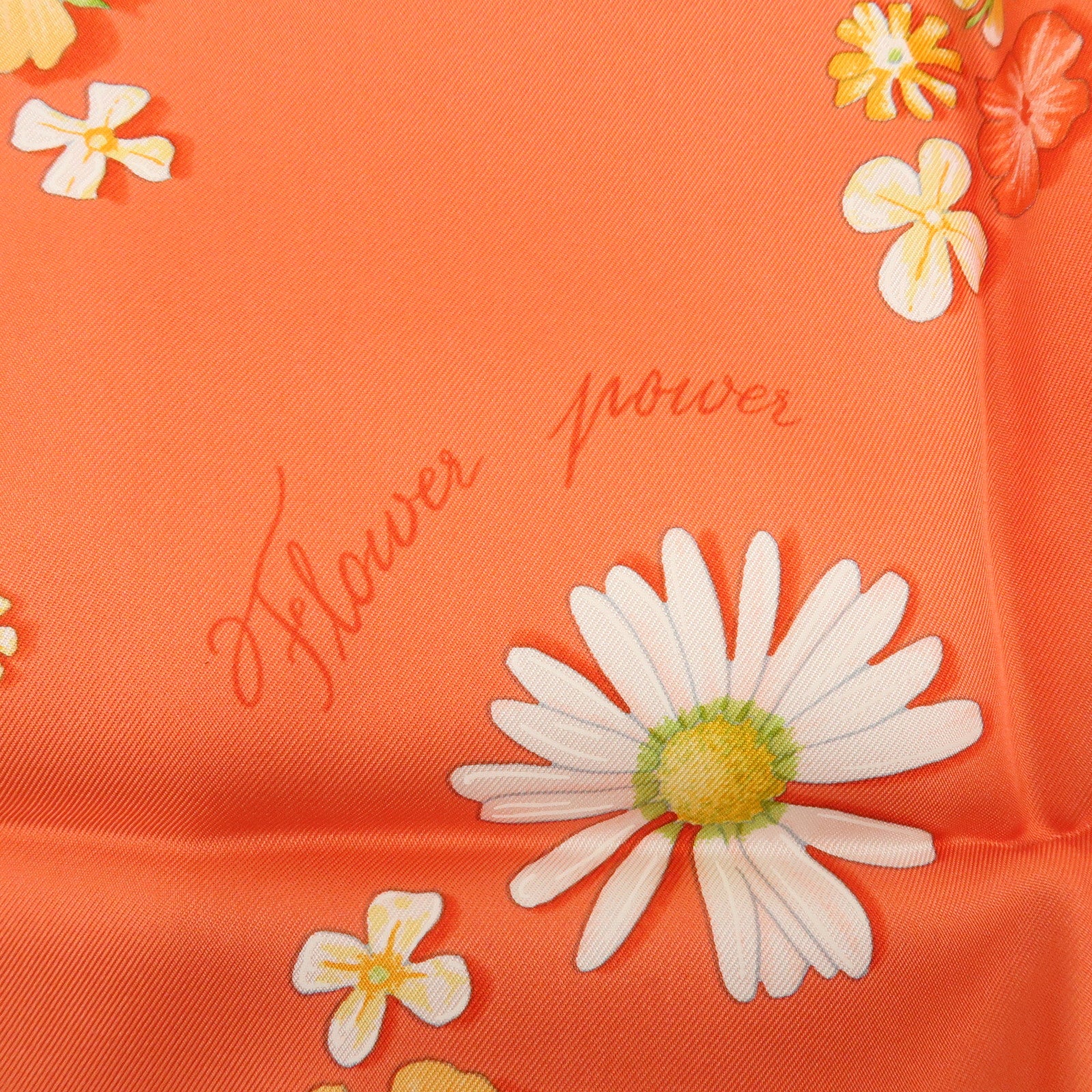 HERMES Carre 90 Silk 100% FLOWER POWER Scarf Orange