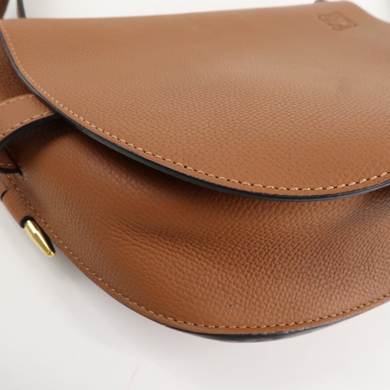 LOEWE Leather Gate Bag Shoulder Bag Brown Gold Hardware Used