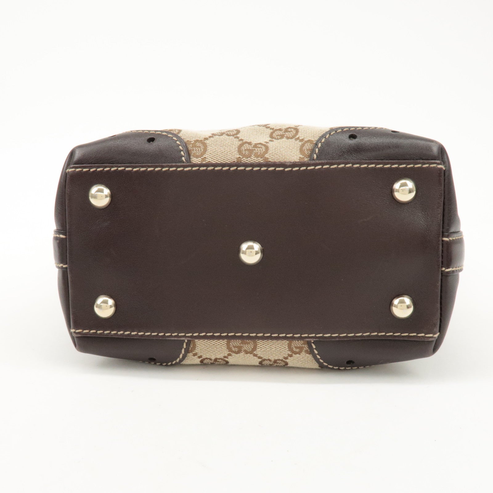 GUCCI GG Canvas Leather Tote Bag Hand Bag Beige Dark Brown 145994 Used